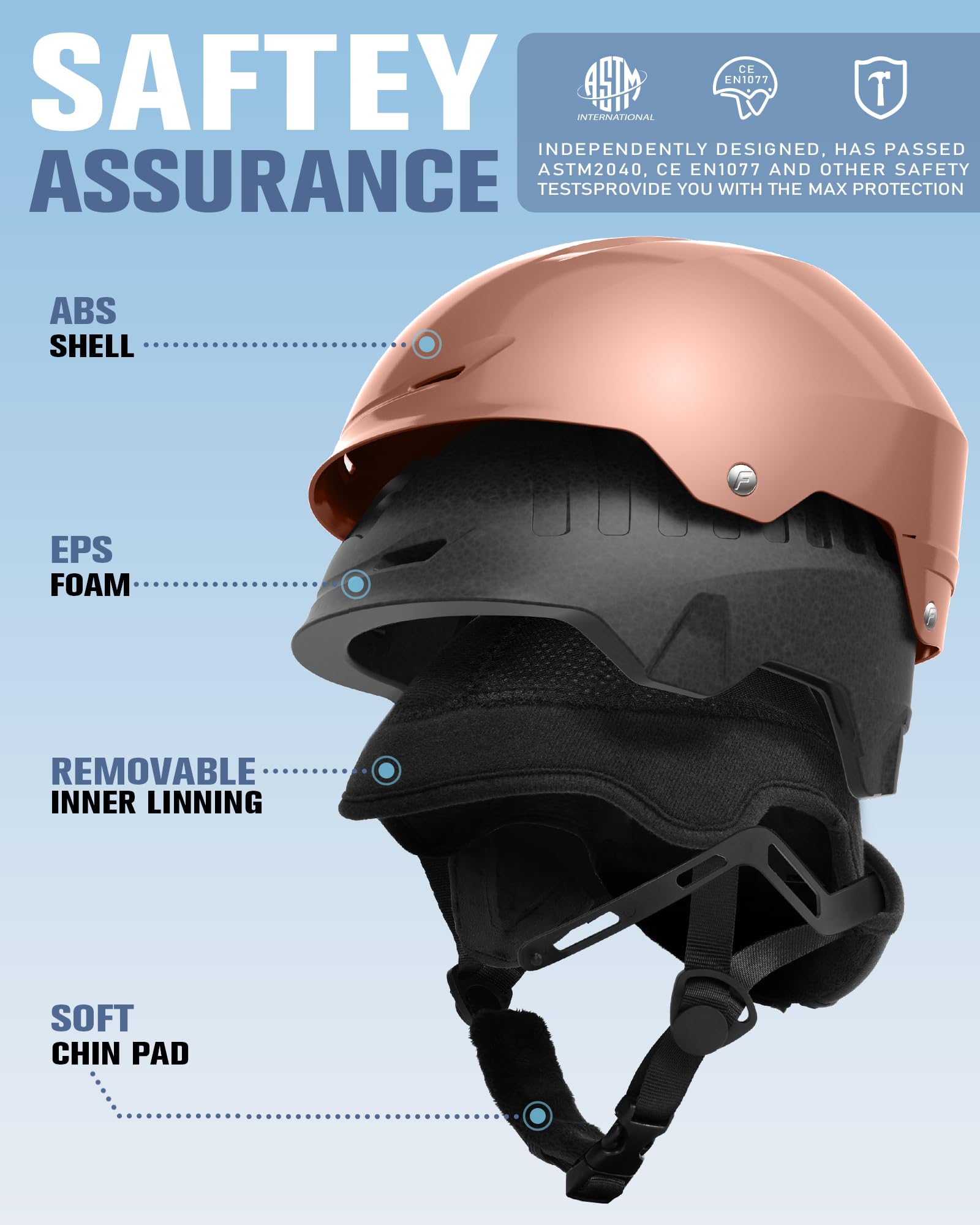 Findway helmet side profile paired with goggles to reduce gaper gap benefit