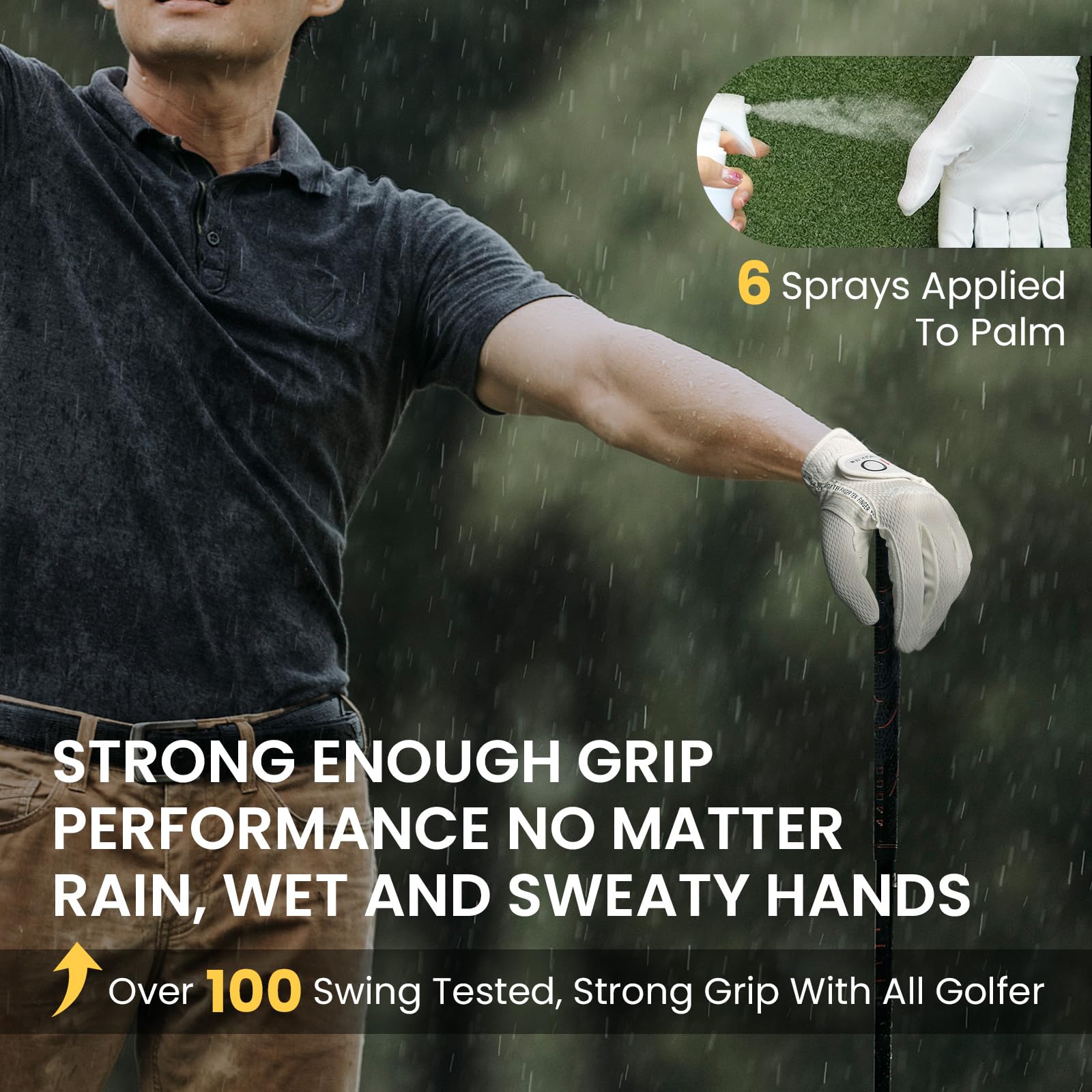 FINGER TEN gloves in use during swing showing confident grip benefit