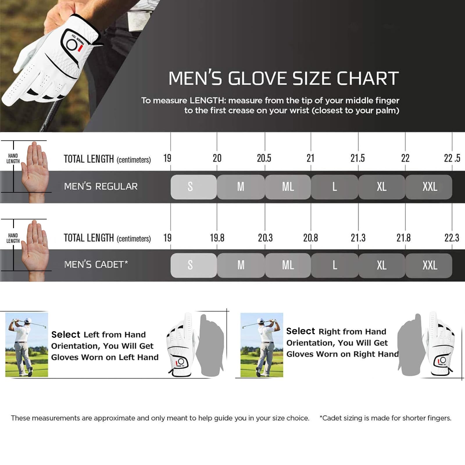 FINGER TEN glove beside measuring tape for accurate size selection