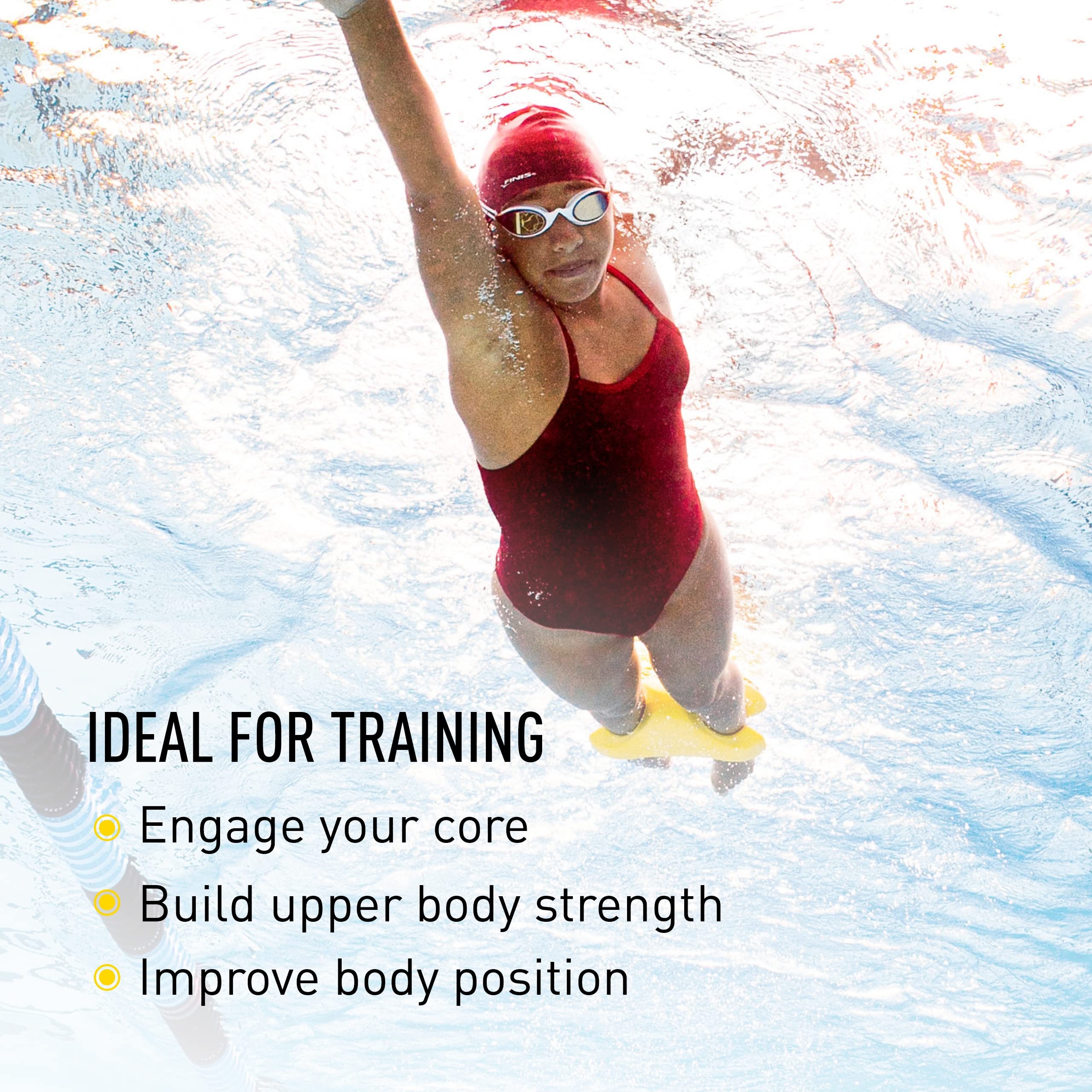 FINIS ankle buoy worn on swimmer ankles demonstrating improved upper-body focus