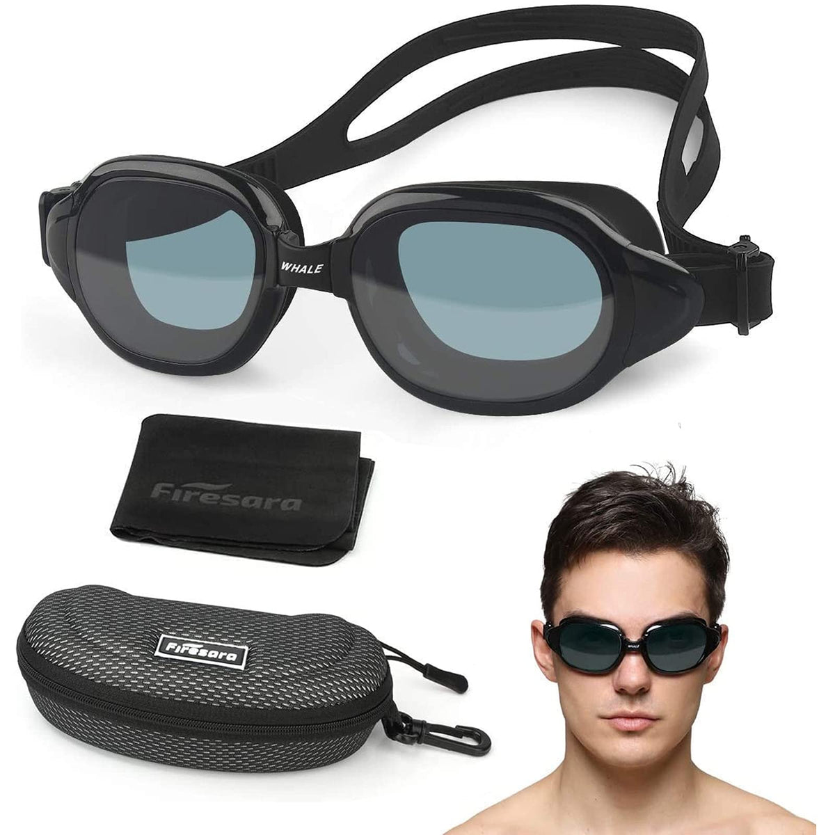 Firesara front packaging showing goggles and protective case for easy storage
