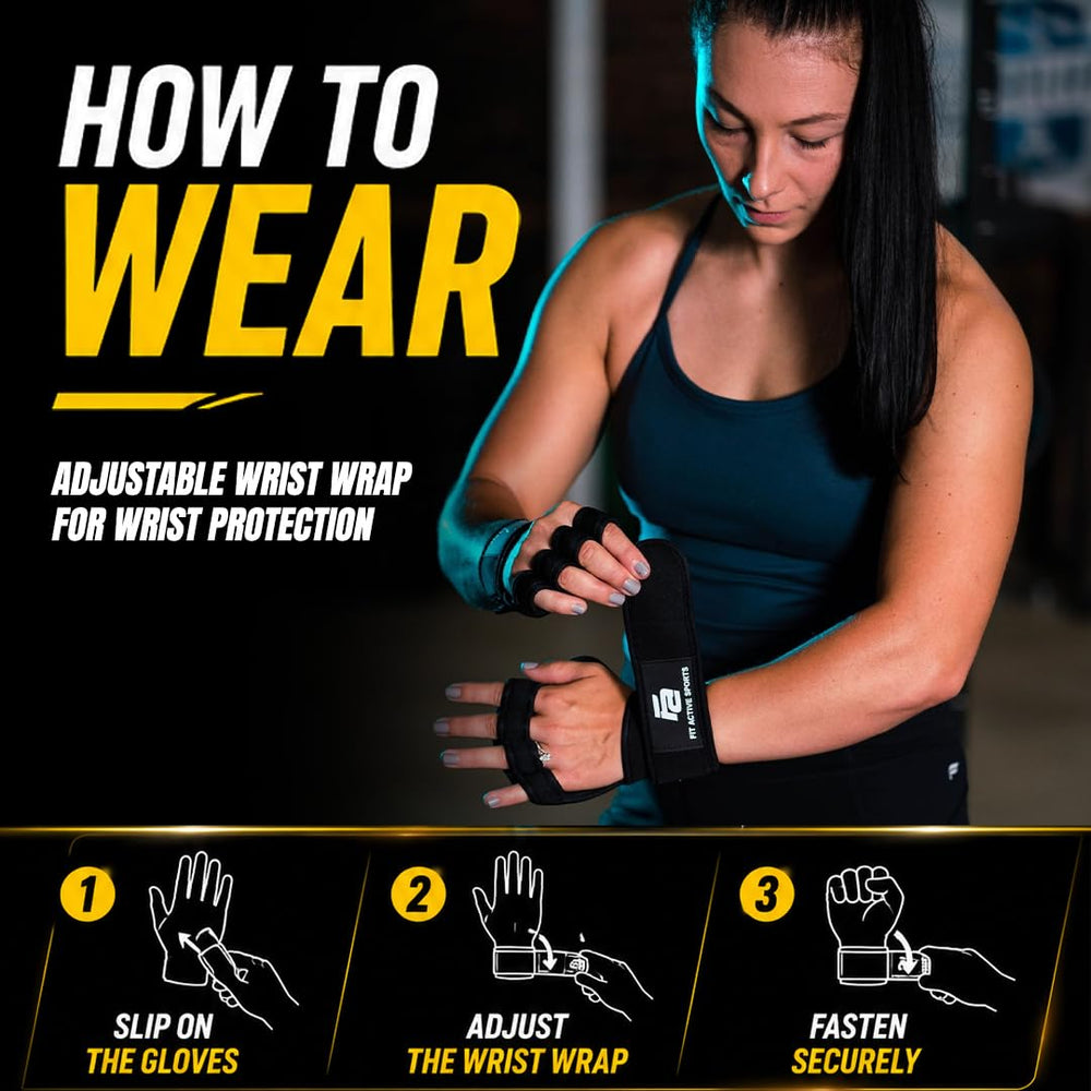 Fit Active Sports gloves next to a ruler showing medium size scale for fit