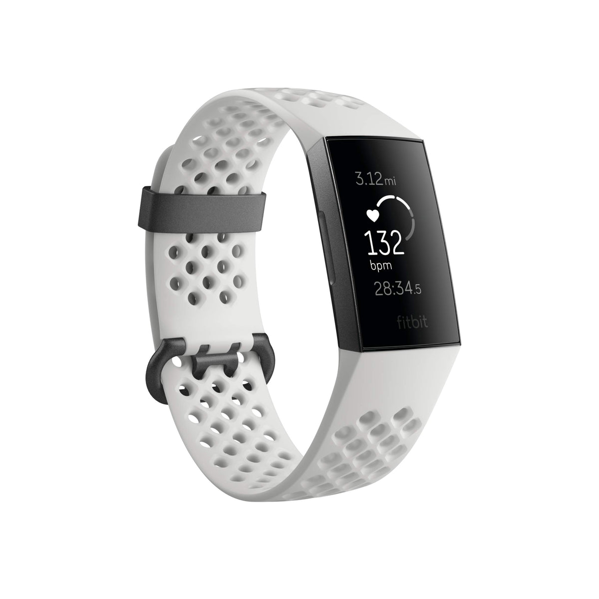 Fitbit Charge 3 SE front view showing clear display and slim profile benefit tracking at a glance