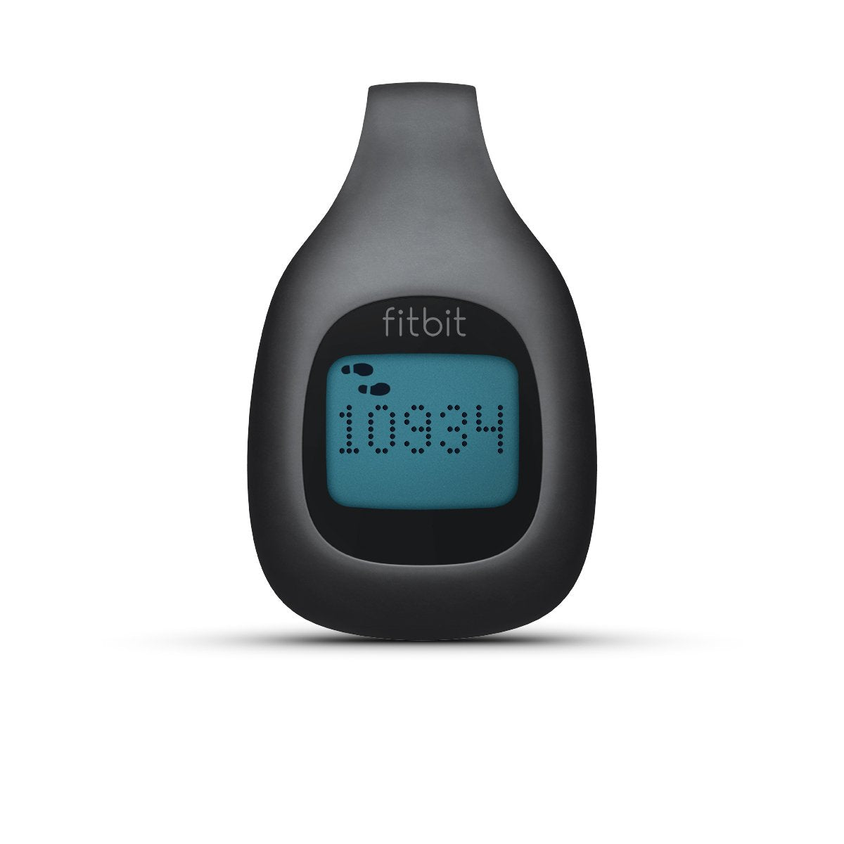 Fitbit Zip front view showing charcoal finish and clear step display for motivation