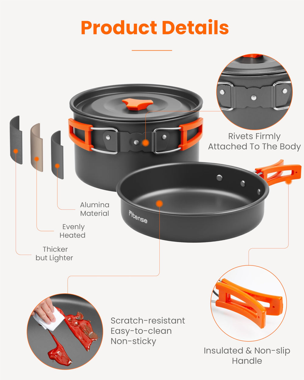 Fitense nonstick surface close-up showing easy-clean benefit