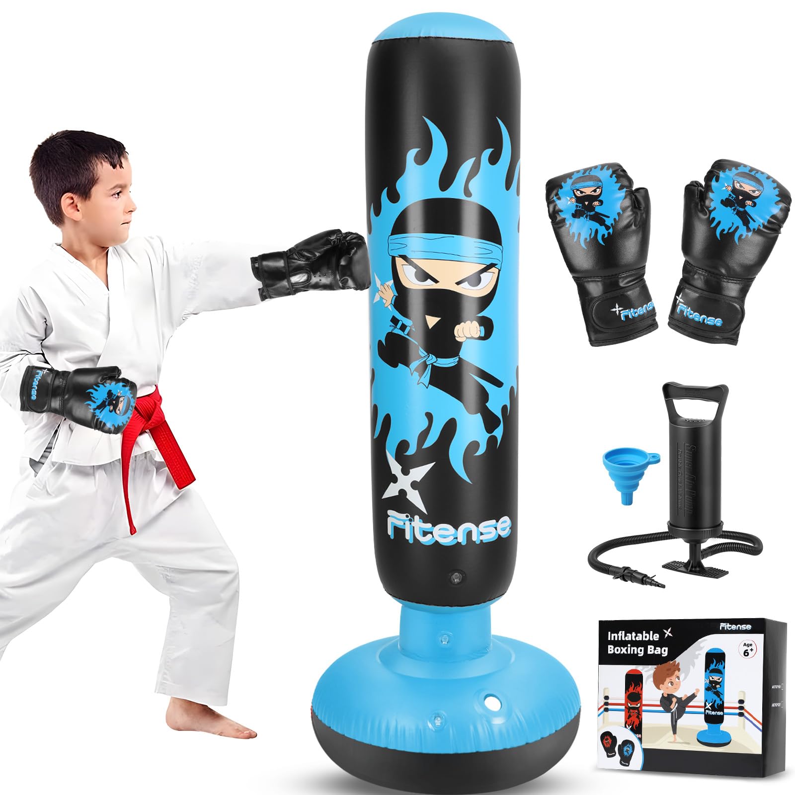 Fitense front packaging showing boxed blue ninja set and components for easy gifting