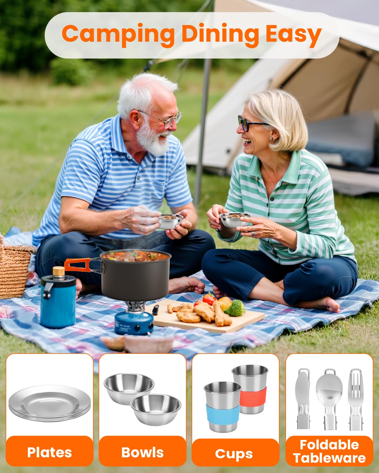 Fitense frying pan and pot on a camp stove demonstrating efficient heating