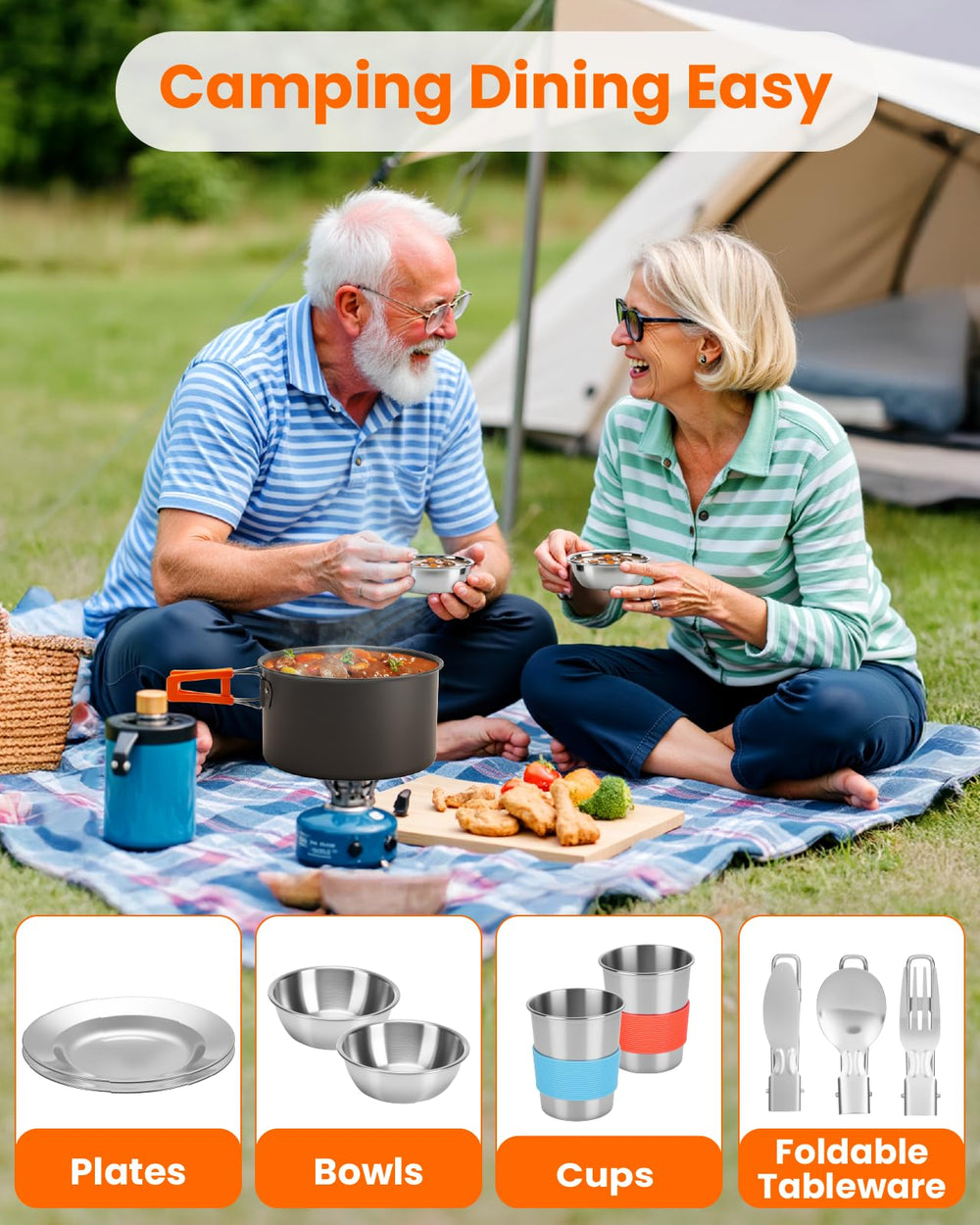 Fitense frying pan and pot on a camp stove demonstrating efficient heating