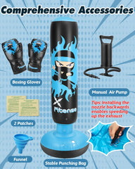 Fitense boxing gloves and manual pump displayed for quick inflation and use