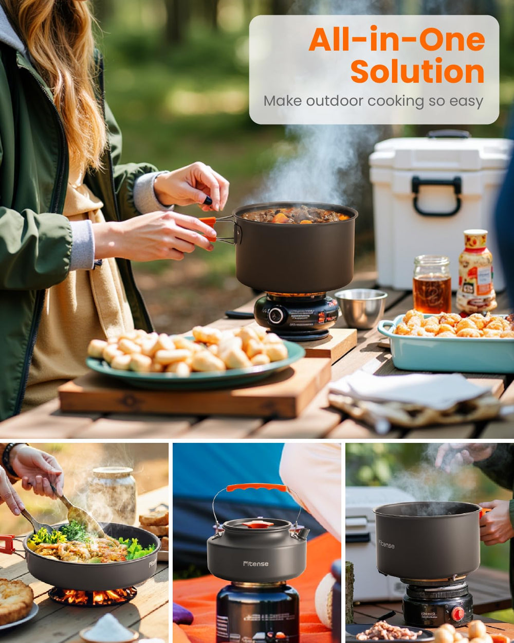 Fitense nested cookware stack inside the pot illustrating compact packing