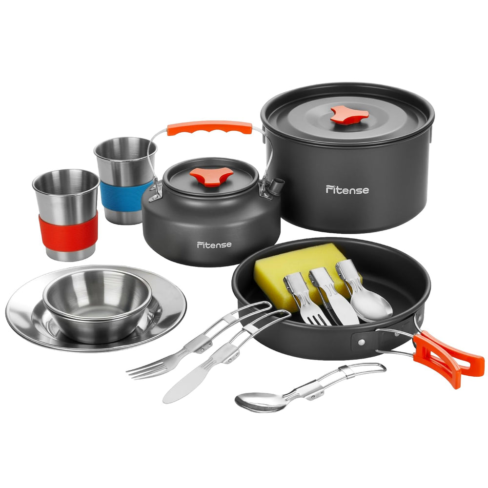 Fitense cookware in a campsite meal setting conveying practical outdoor use