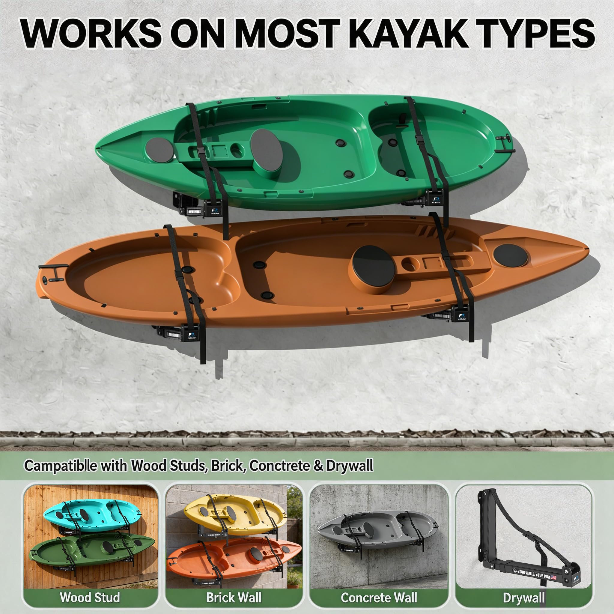 FitiRoker rack in backyard setting demonstrating neat, off-floor kayak storage