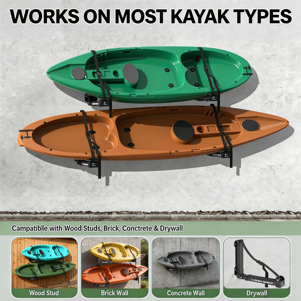FitiRoker rack in backyard setting demonstrating neat, off-floor kayak storage