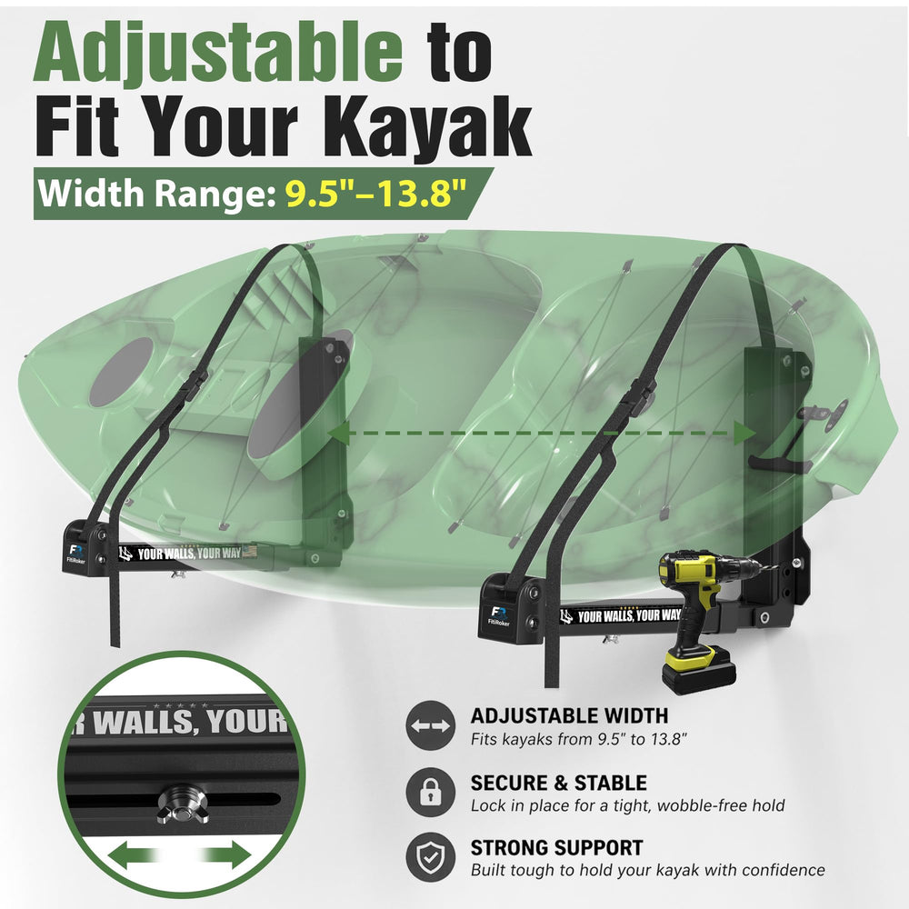FitiRoker rack holding a kayak in a garage showing organized storage benefit