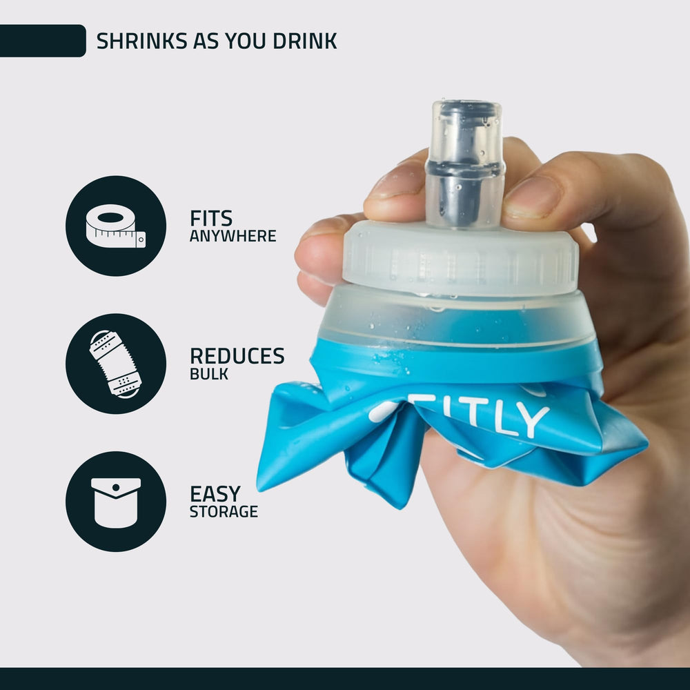 FITLY soft flask collapsed flat for compact storage and low weight