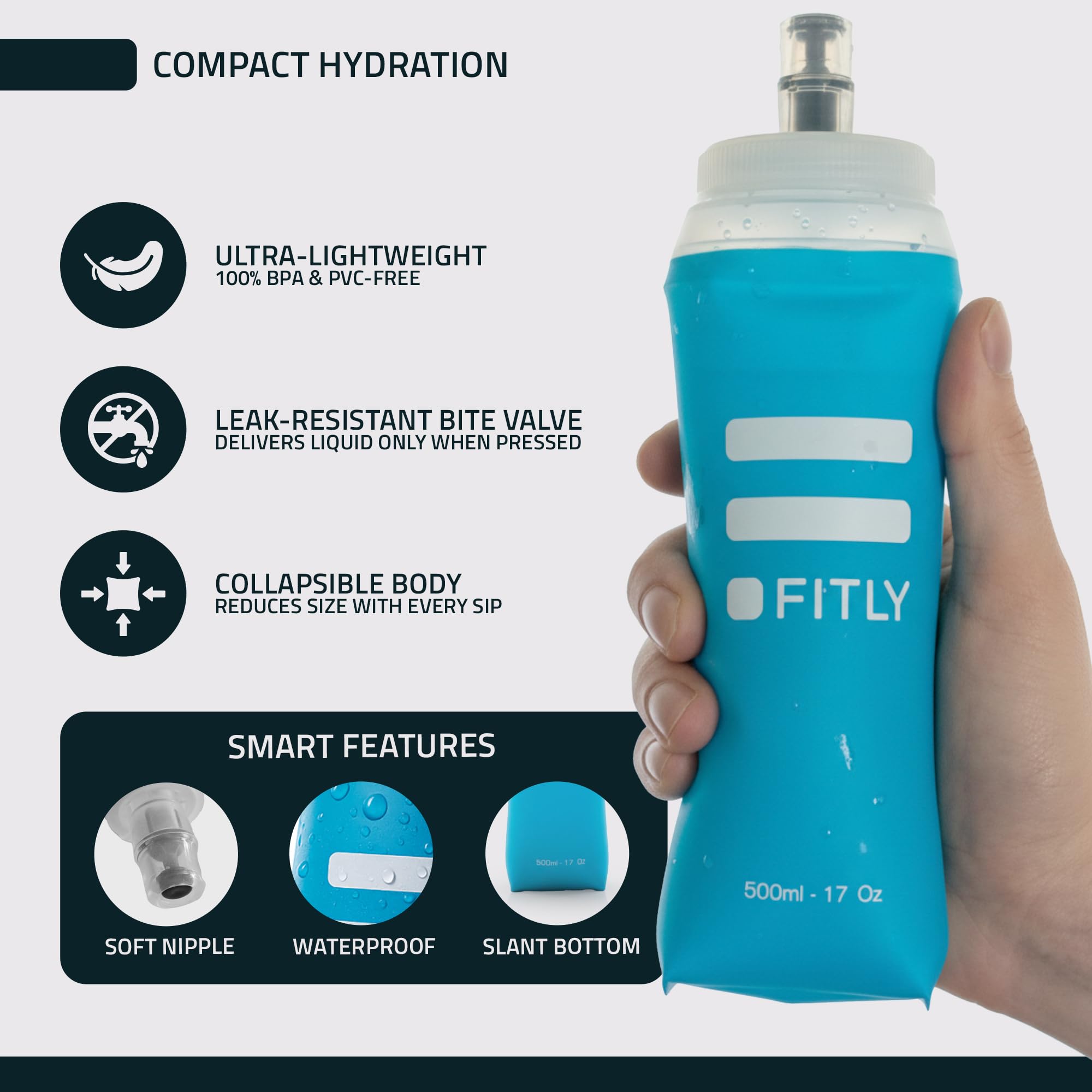 FITLY soft flask stored in running vest pocket for easy access