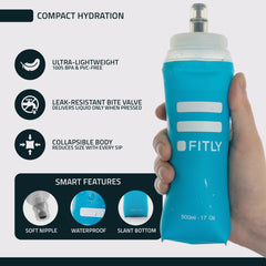 FITLY soft flask stored in running vest pocket for easy access