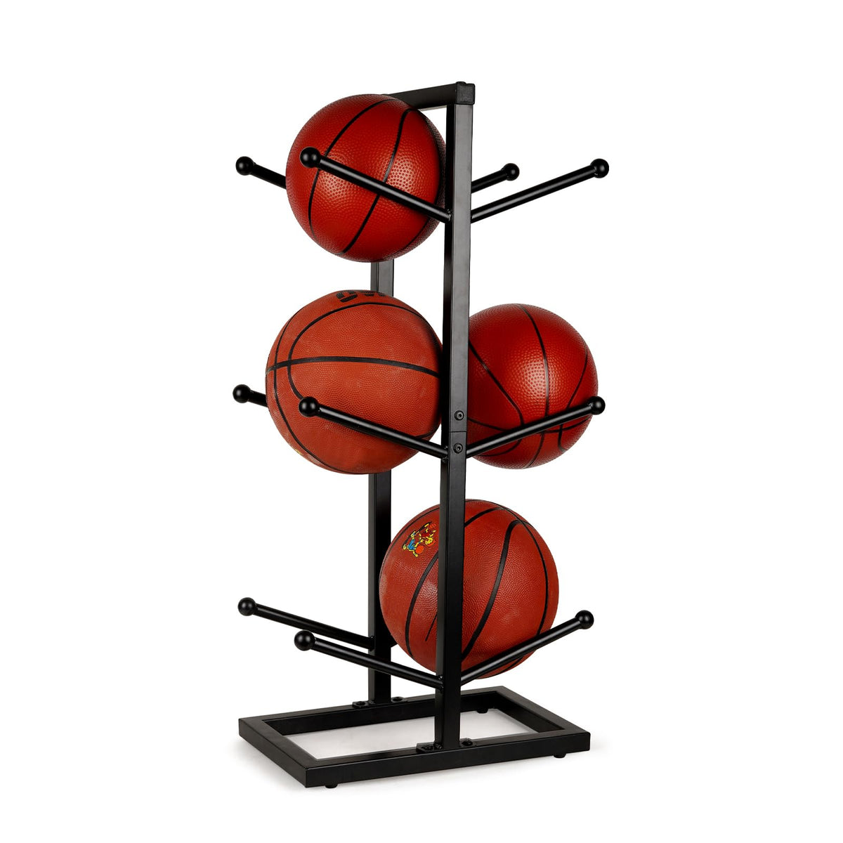 Fitlyiee front view showing full 3-layer rack and organized balls benefit tidy storage
