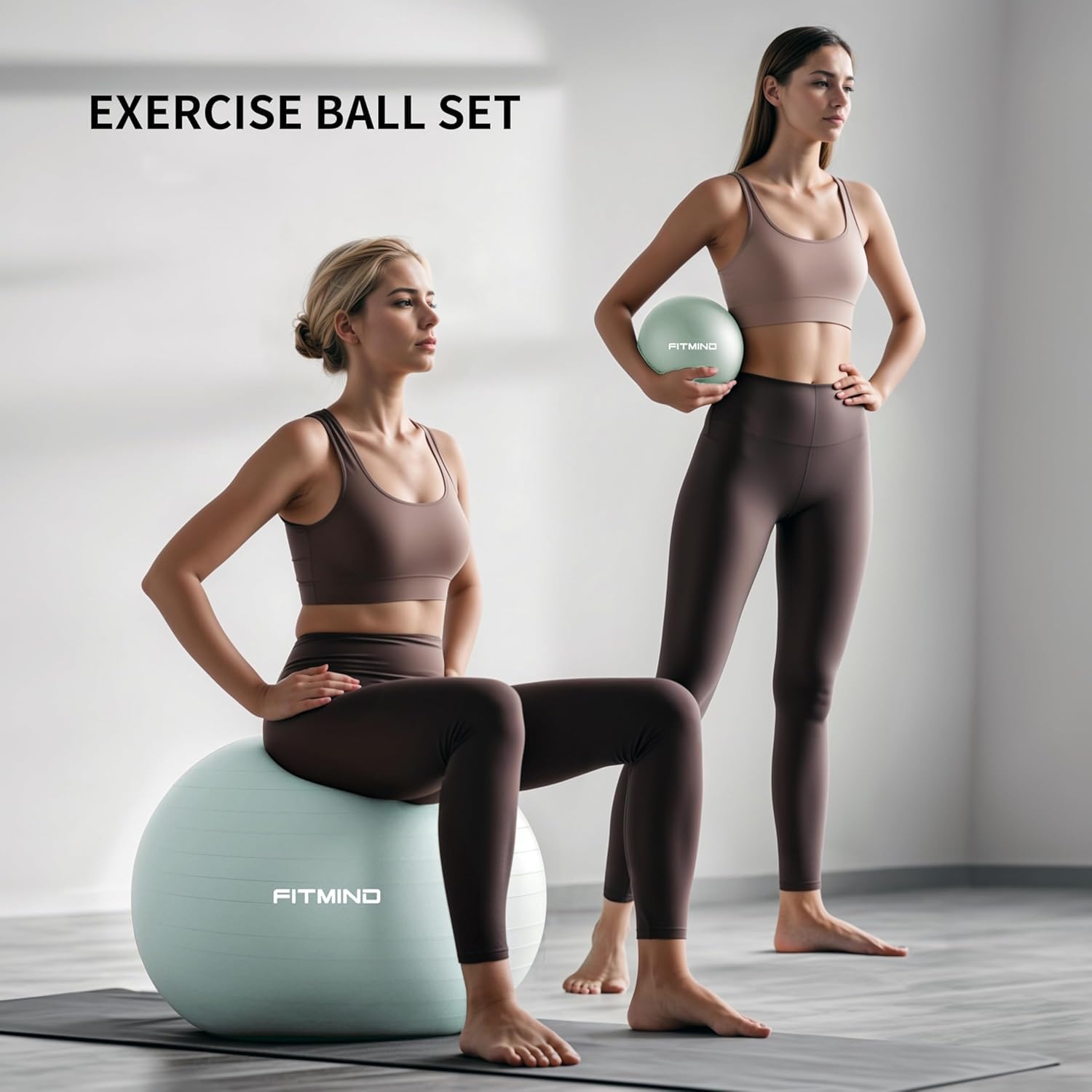 FITMIND size comparison with person demonstrating scale and weight capacity