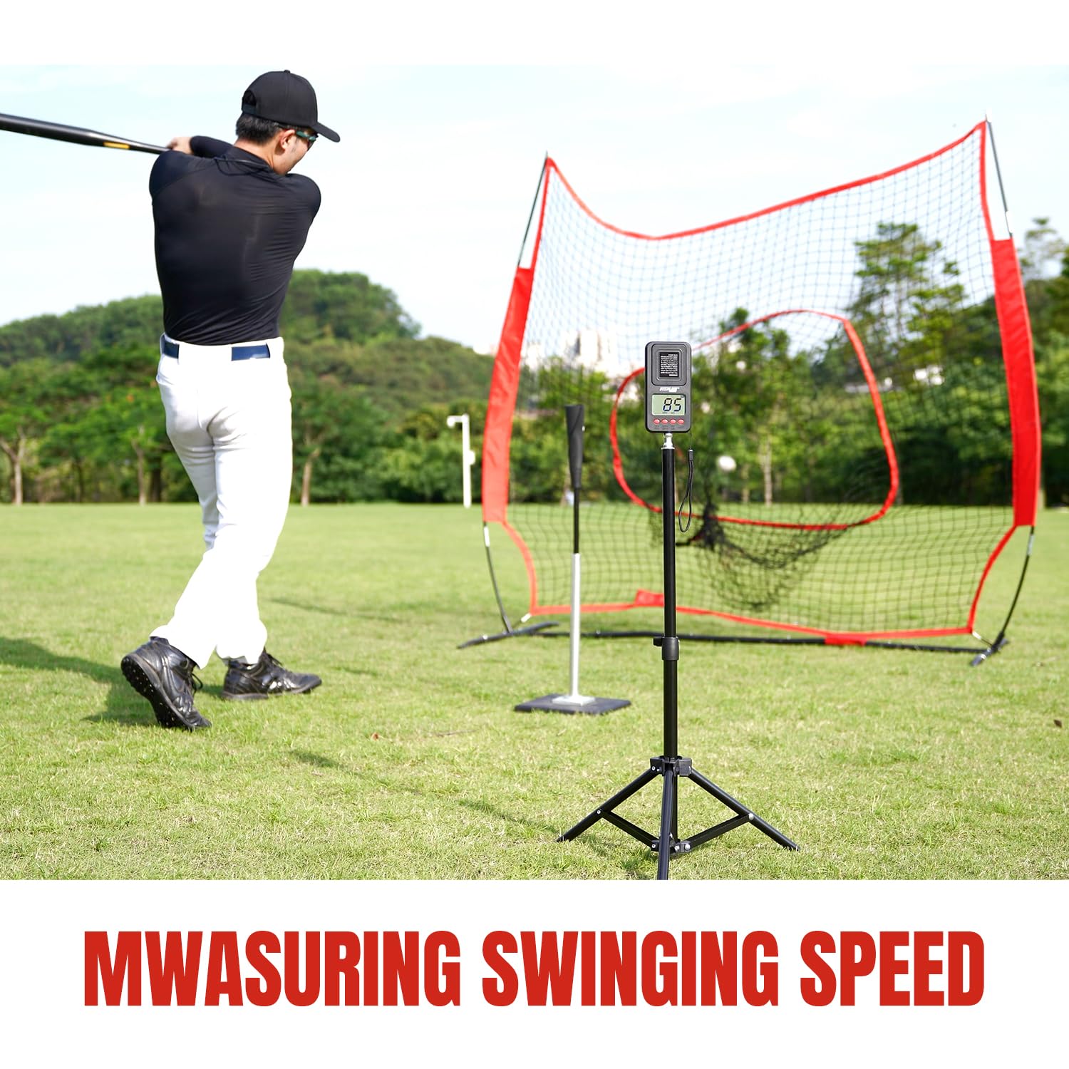 Fitplay Sports handheld use with coach aiming to capture bat or pitch velocity