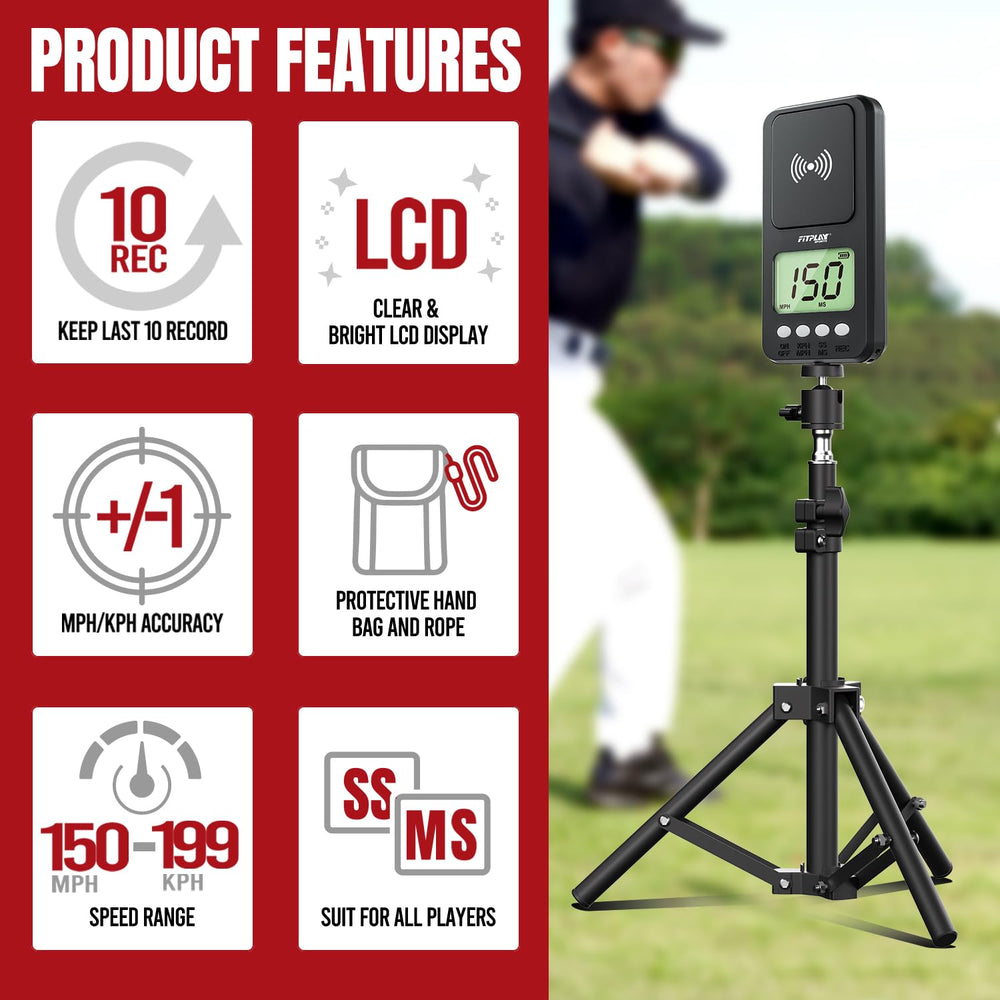 Fitplay Sports bright LCD close-up displaying stored speed readings for quick review