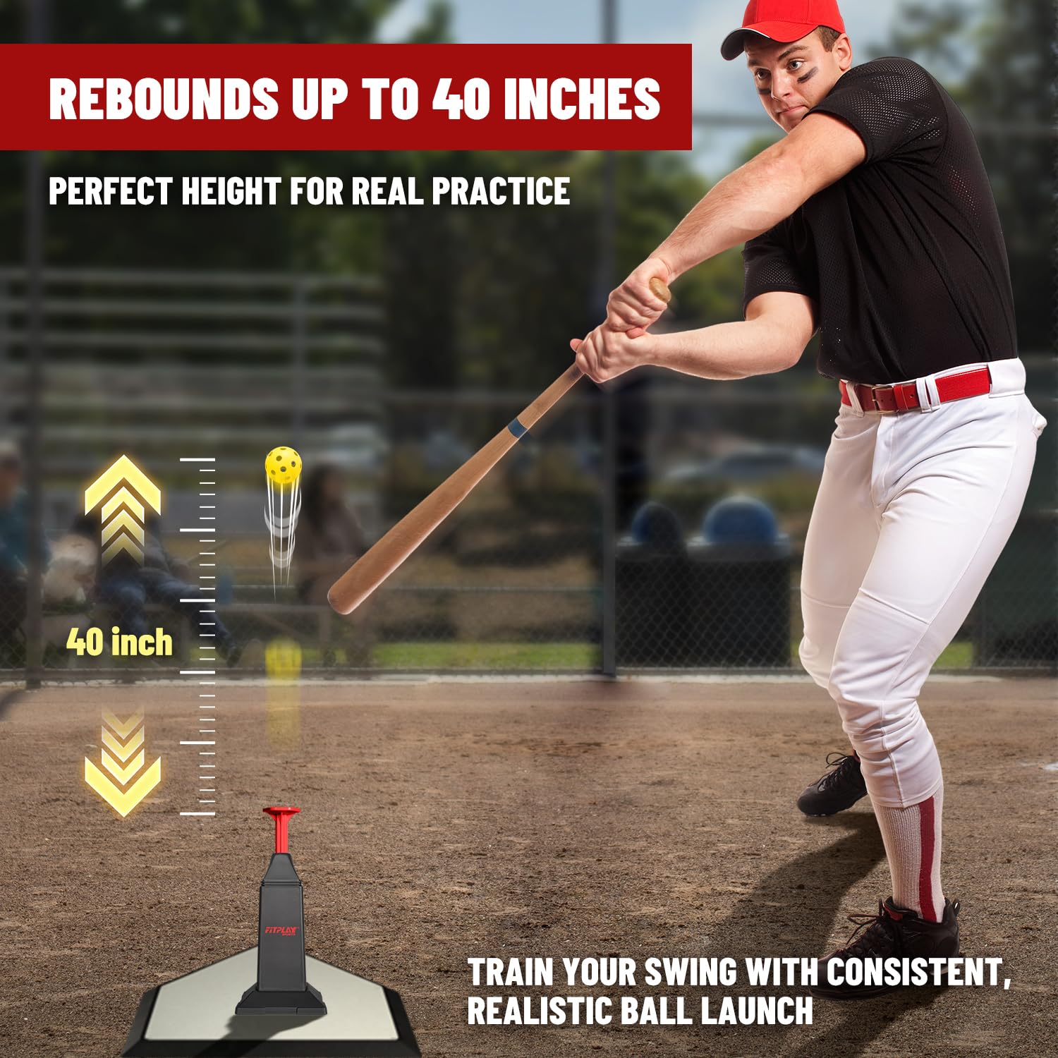 Fitplay Sports base detail emphasizing reinforced non-slip base for secure setup