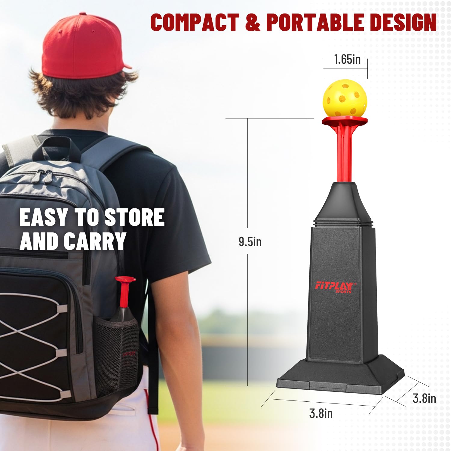 Fitplay Sports folded and packed for transport showing convenient practice portability