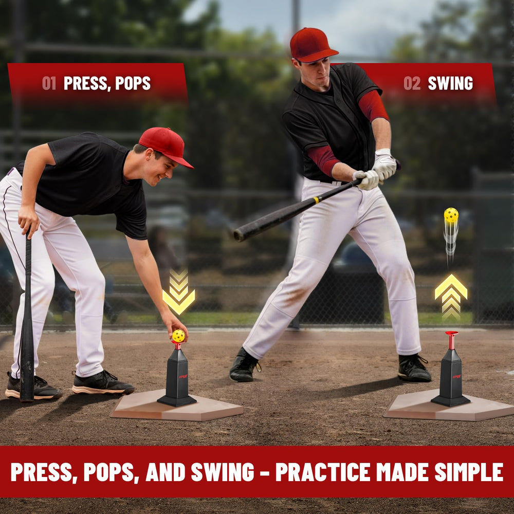Fitplay Sports in use in a backyard showing solo batting practice and timing drills
