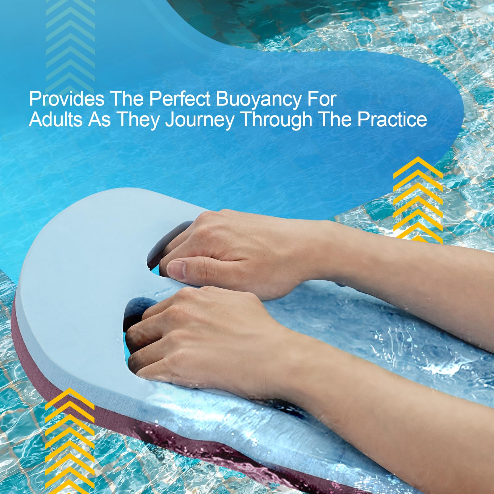 fitply kickboard held in hand illustrating adult size and portability