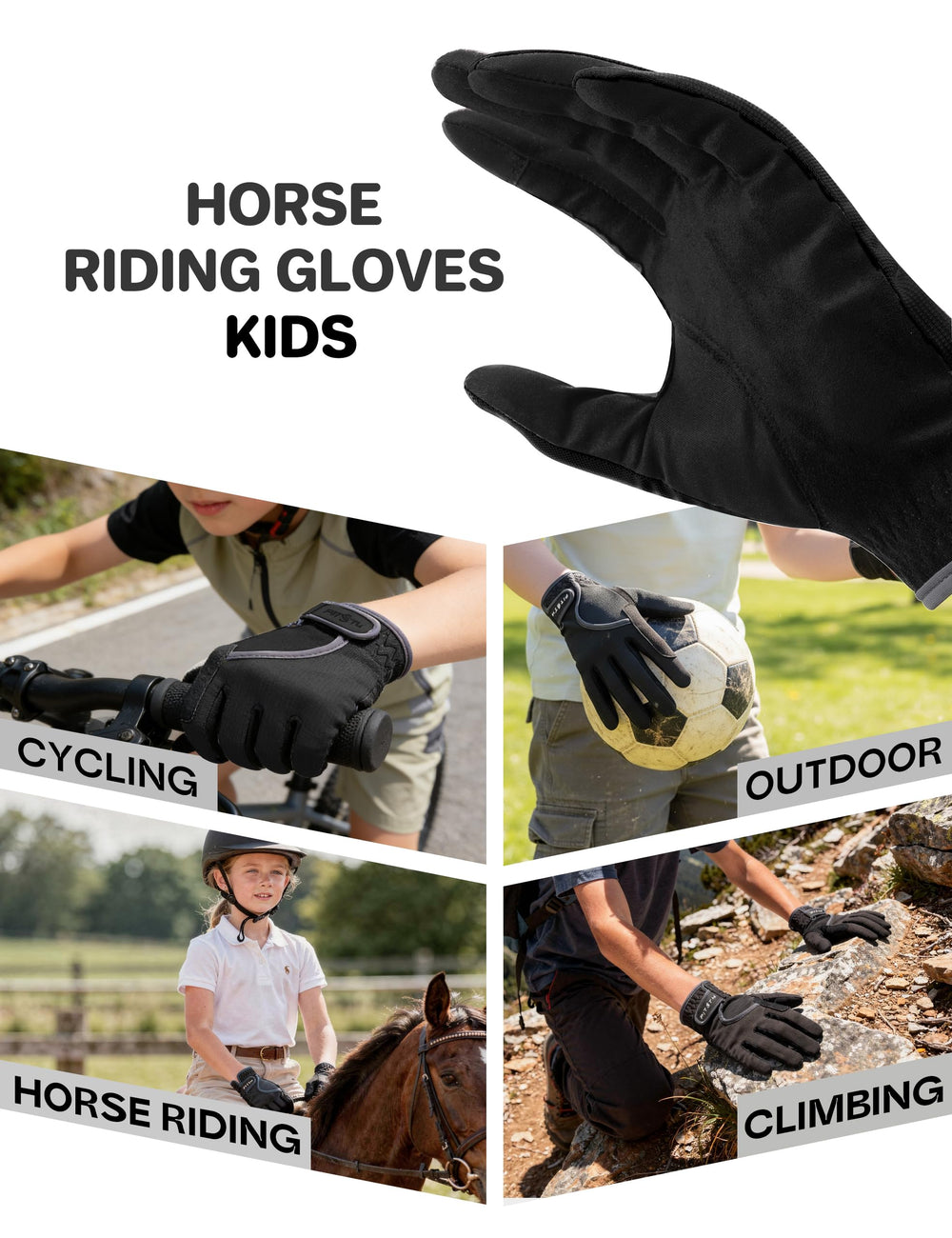 FitsT4 Sports child wearing gloves while holding reins for practical use