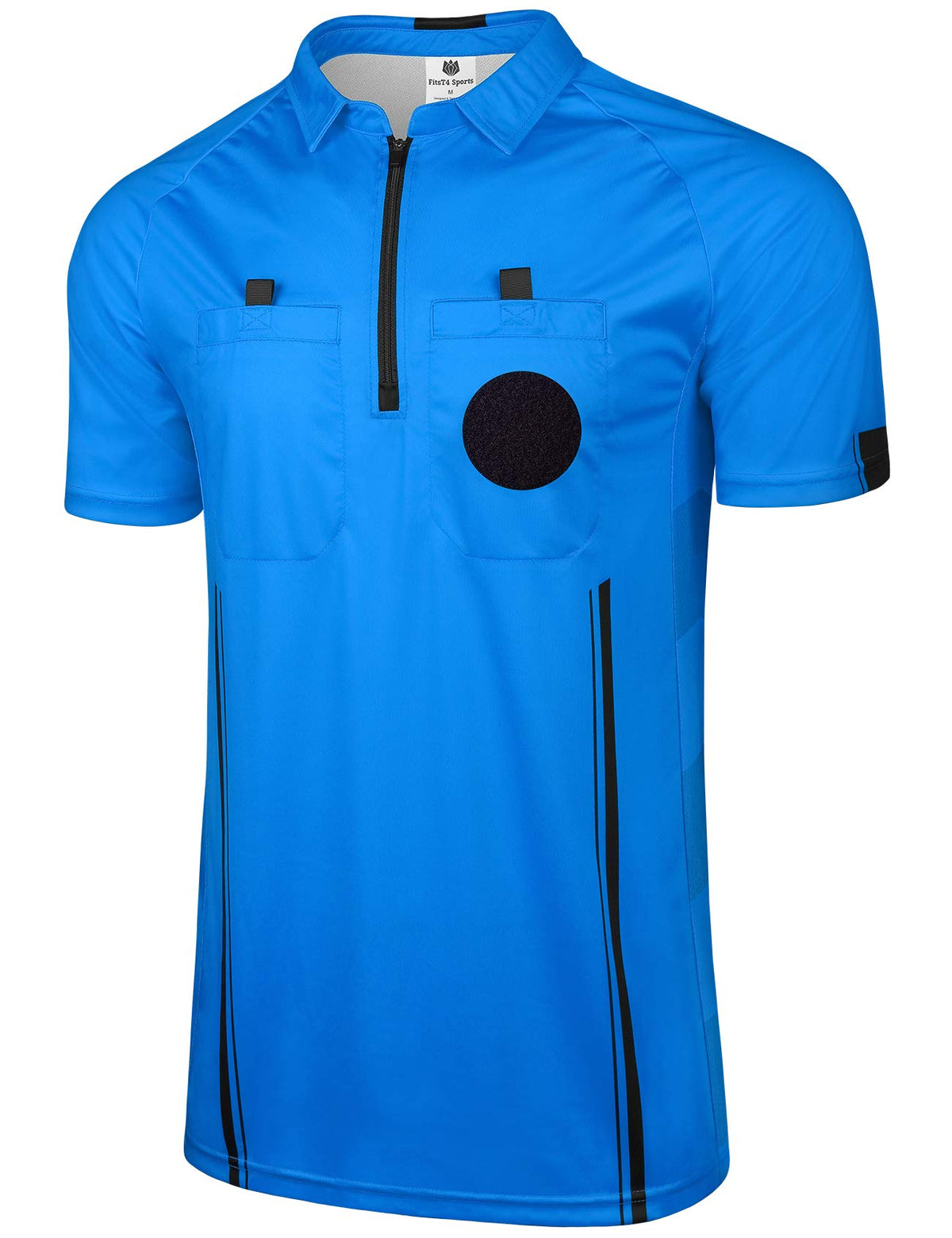 FitsT4 Sports front view of blue referee jersey showing clean logo-free design and pro fit