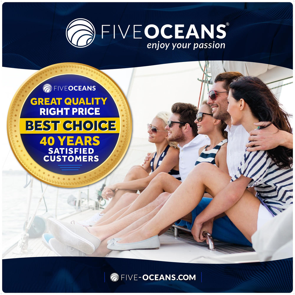 Five Oceans branded packaging and product label illustrating included components