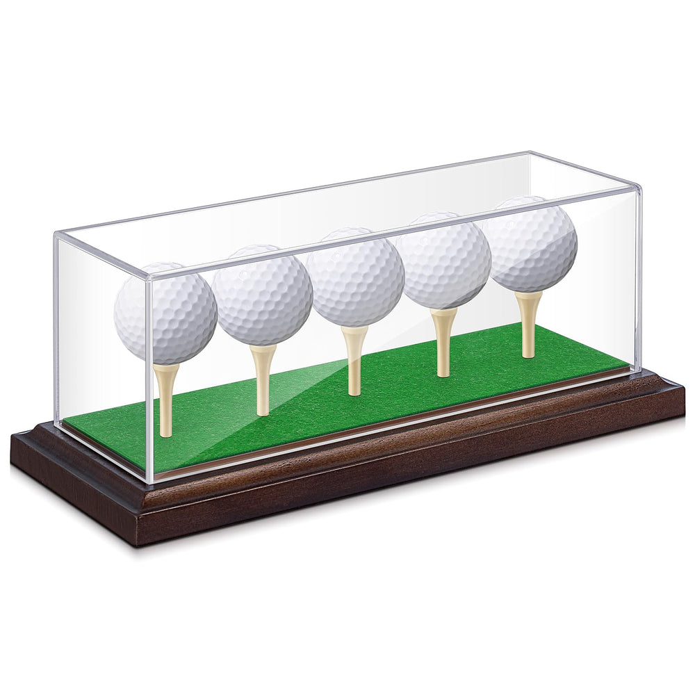 Fiwochic front view display case showing five golf balls and clear visibility