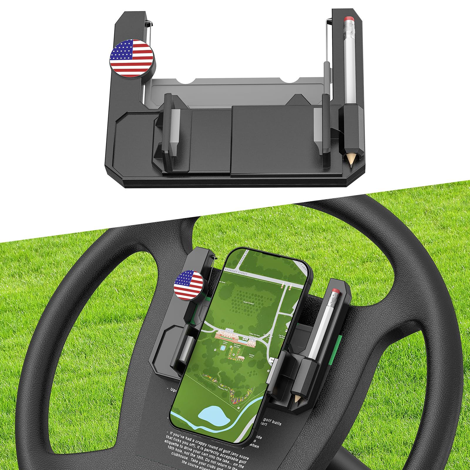 FIXHAWK front view mounted on original steering wheel showing secure placement and easy access