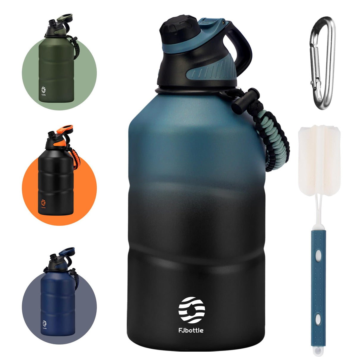 Fjbottle front view showing blueblack finish and full capacity — durable hydration