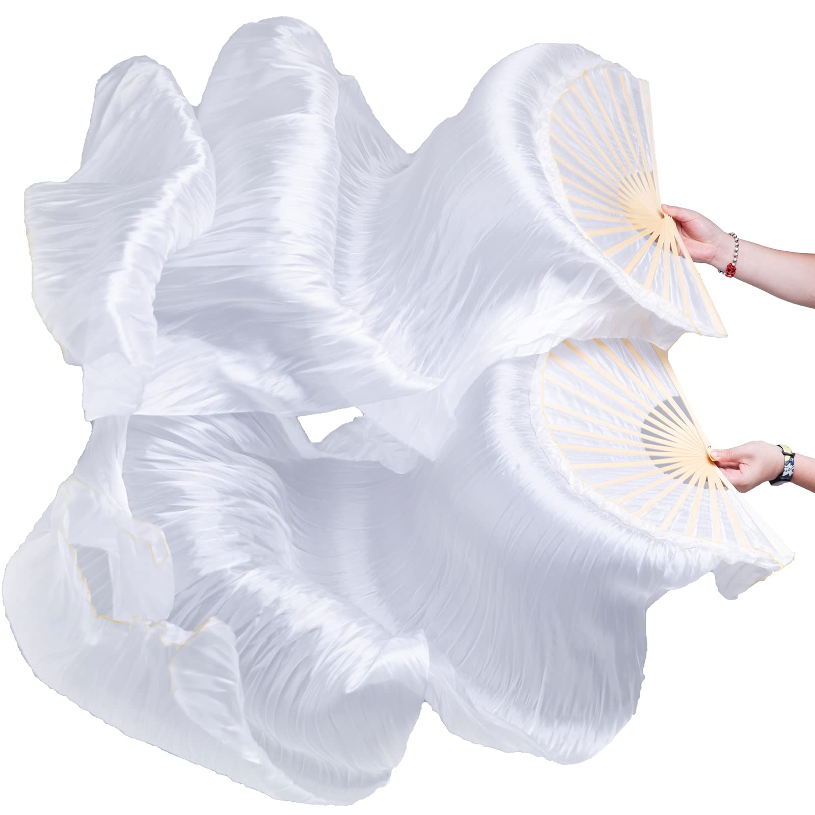 FJYIRI front view of white silk fan veils showing elegant drape and ready-to-use design