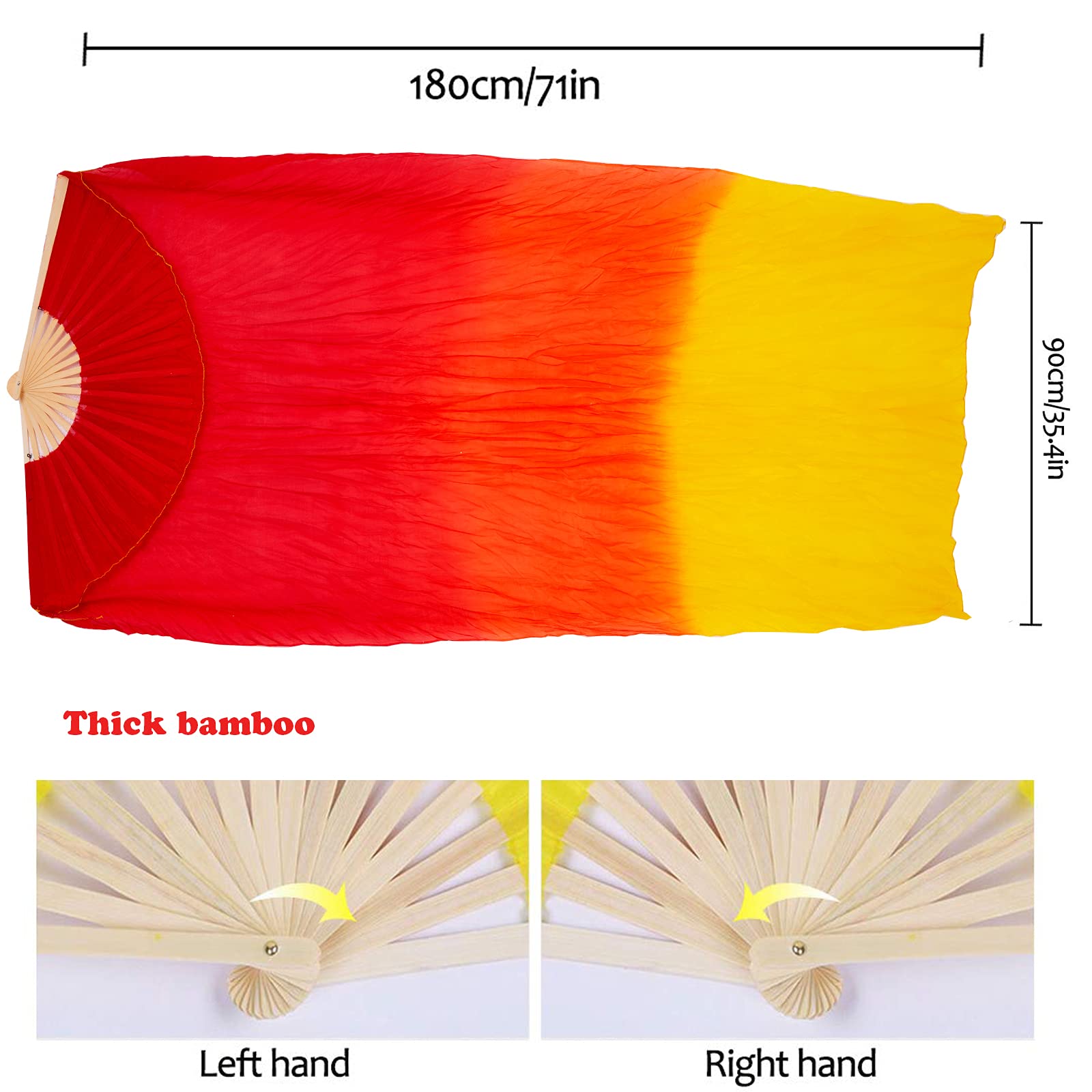 FJYIRI fan veil beside ruler and hand to show 1.2 m scale and wearable size