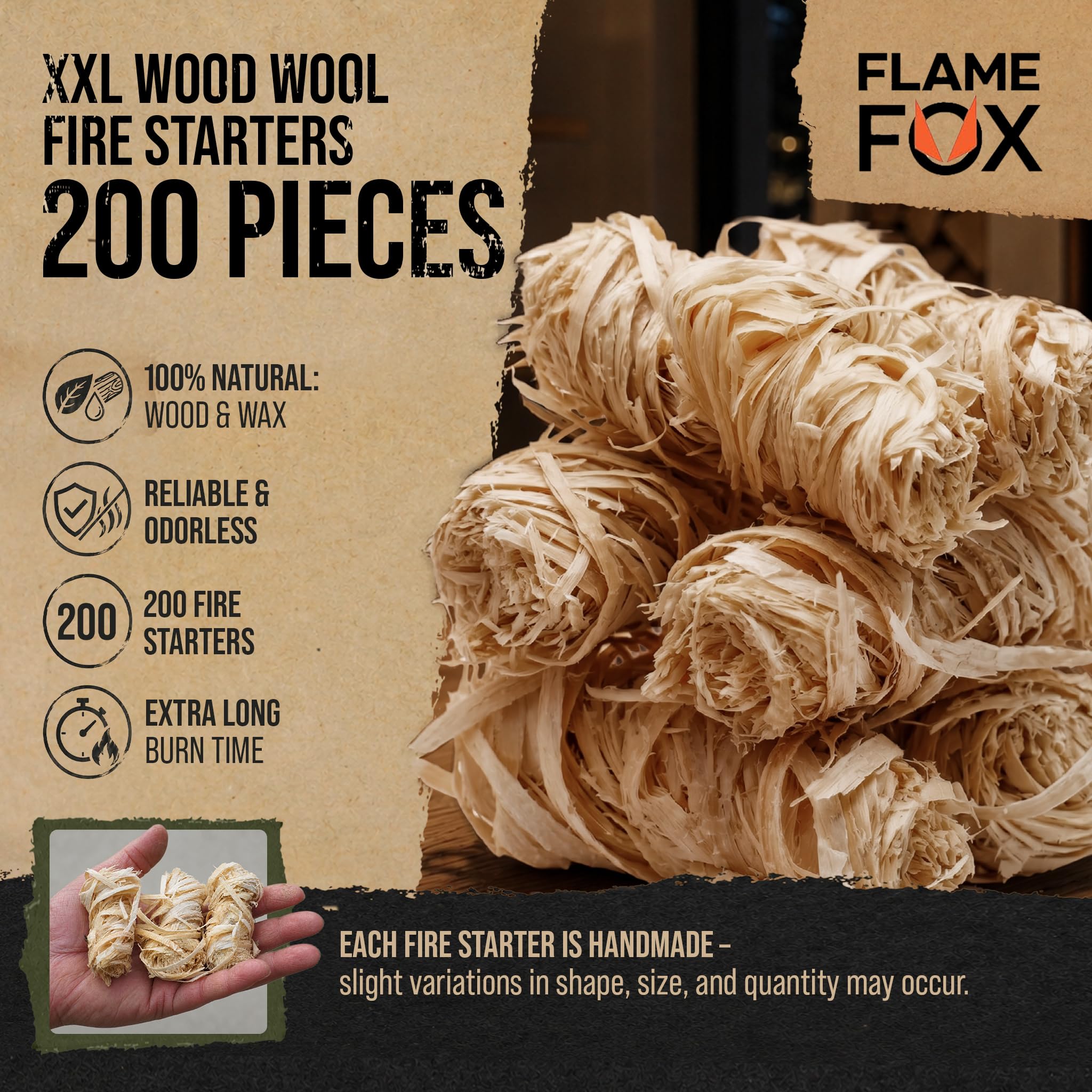 FlameFox close-up of tumbleweed texture showing natural wood wool detail