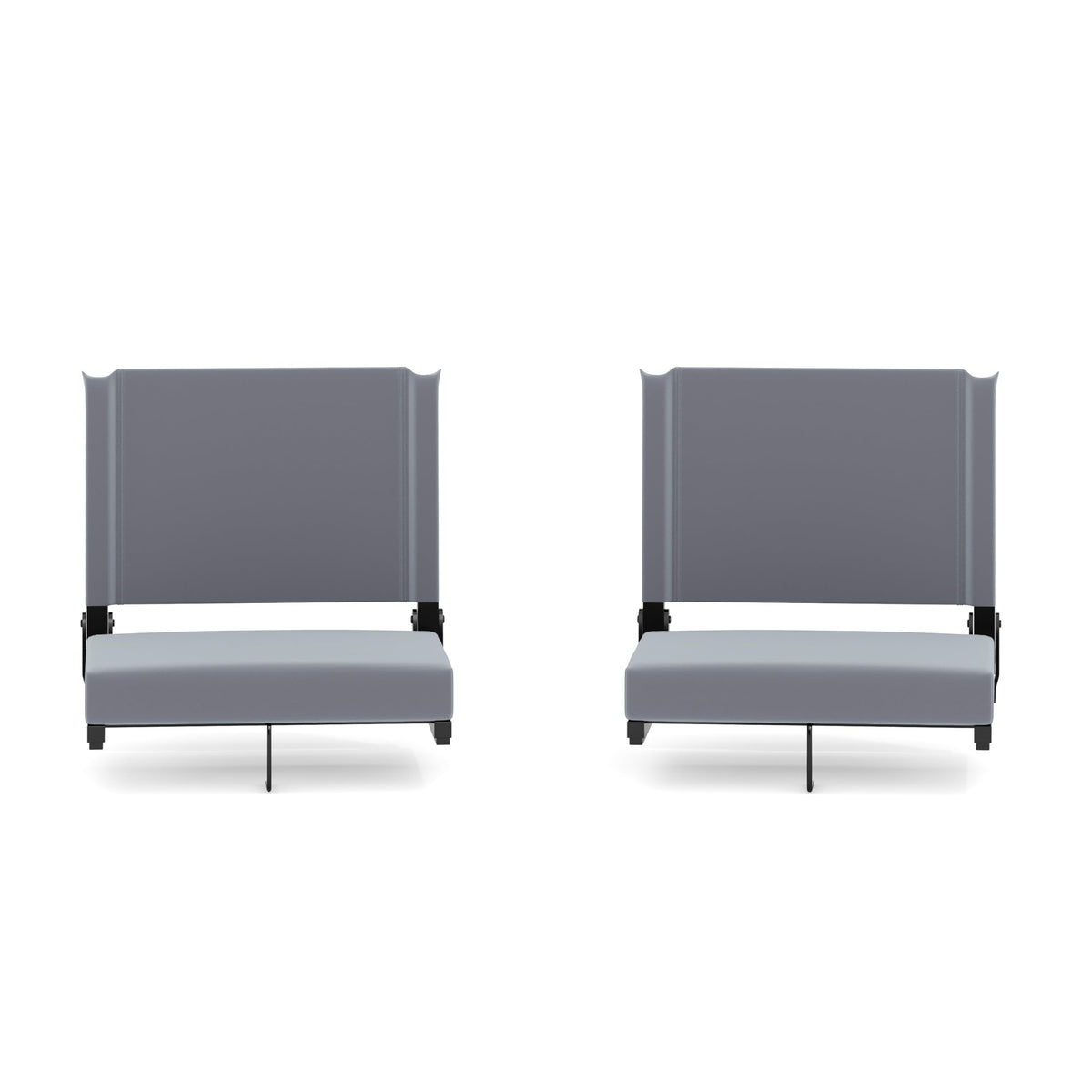 Flash Furniture front view of padded stadium seat showing comfortable backrest and gray fabric