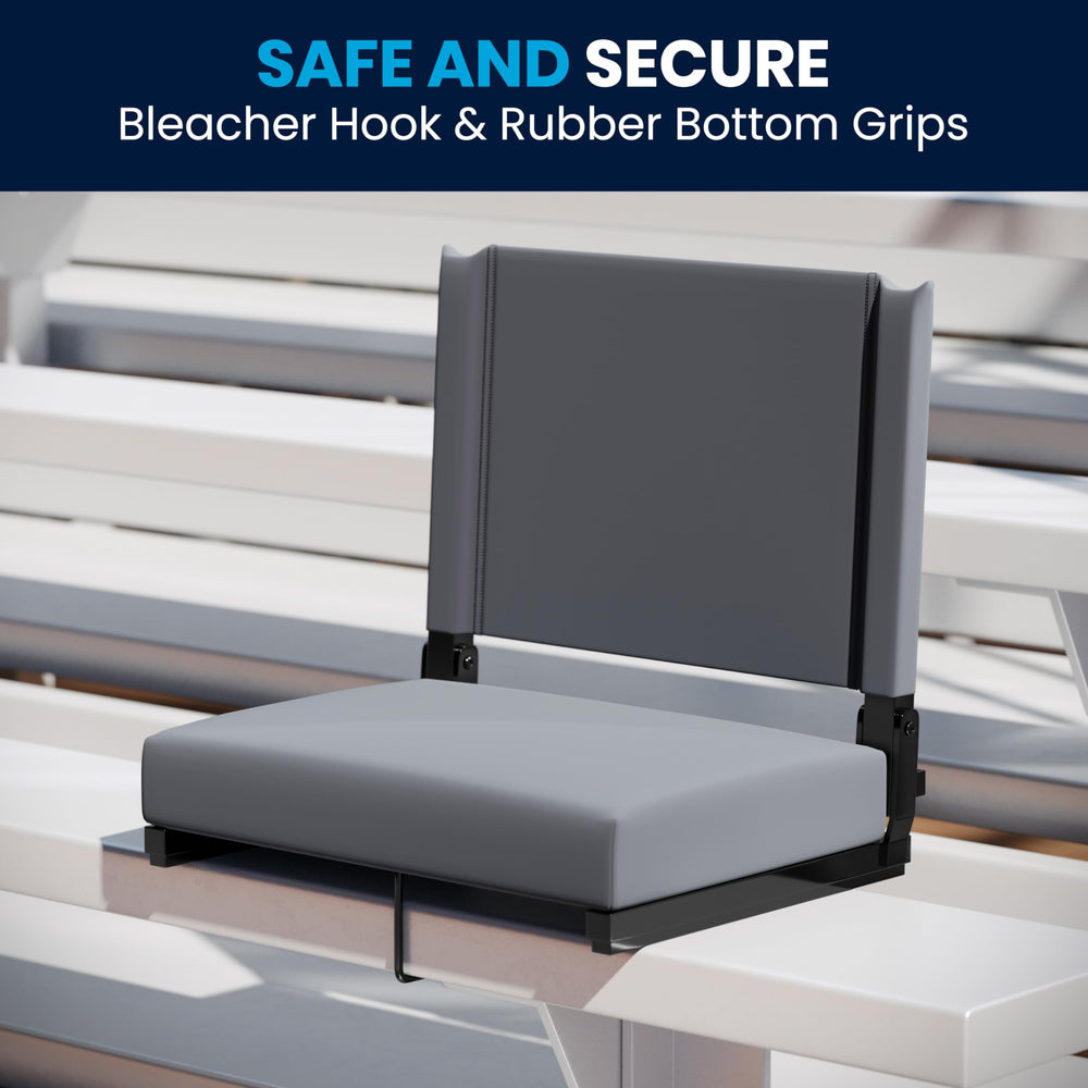 Flash Furniture seat attached to metal bleacher illustrating secure, stable seating
