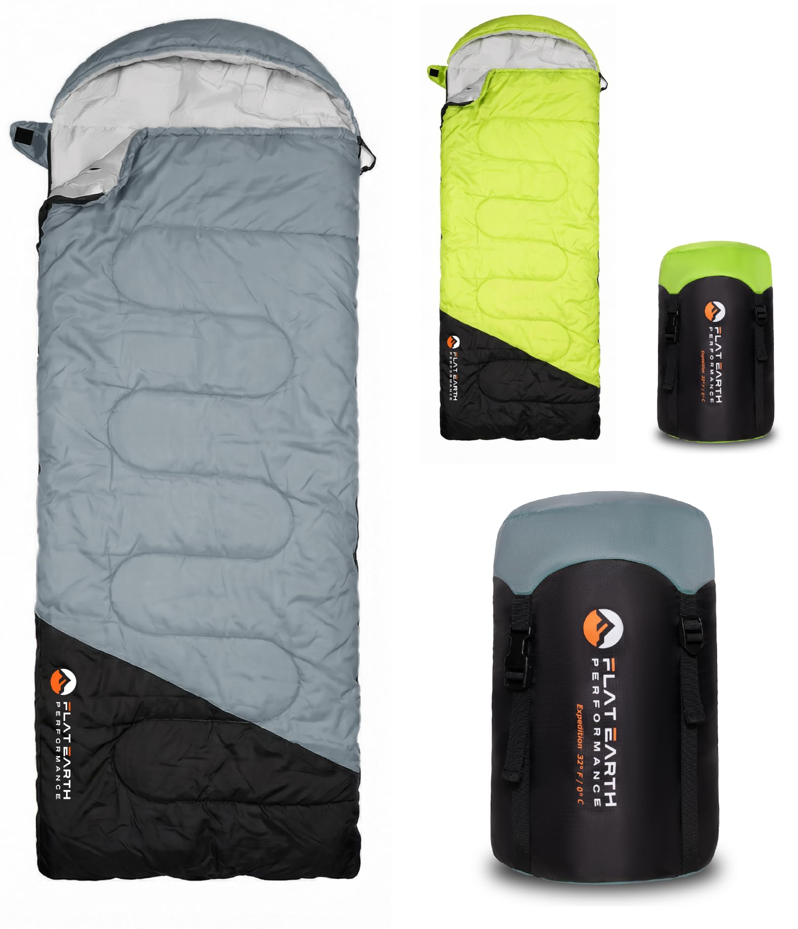 Flat Earth Performance front view of sleeping bag showing full length and shape for comfortable fit