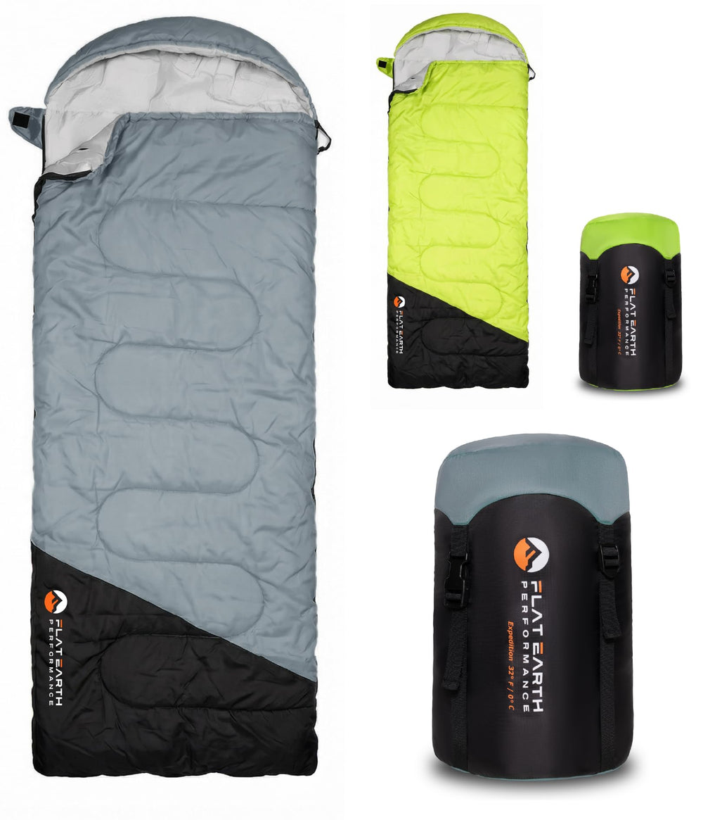 Flat Earth Performance front view of sleeping bag showing full length and shape for comfortable fit