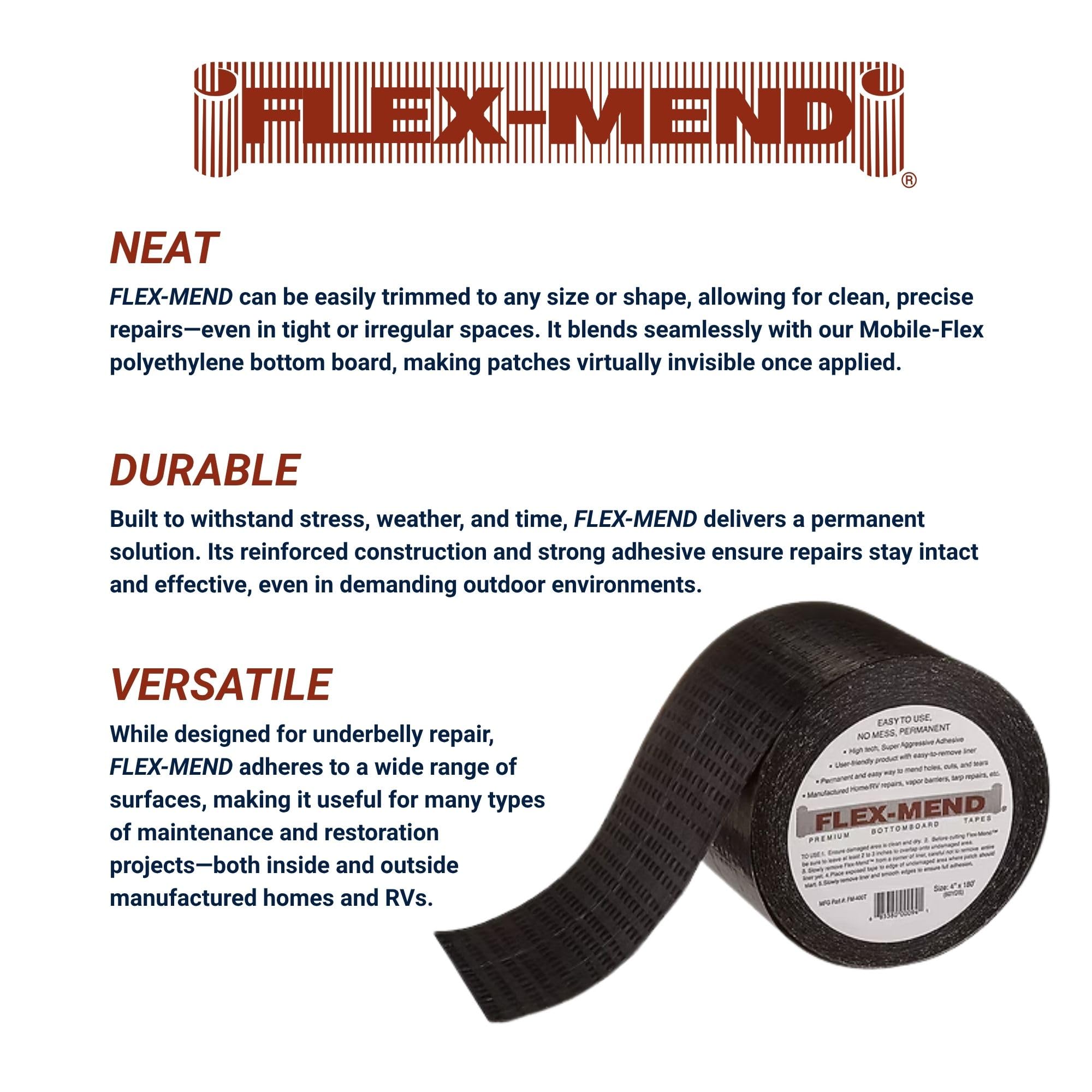 Flex-Mend woven polyethylene texture close-up, shows rugged backing strength