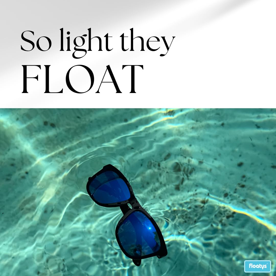 Floatys close up of polarized blue mirror lens highlighting water‑repellent coating benefit