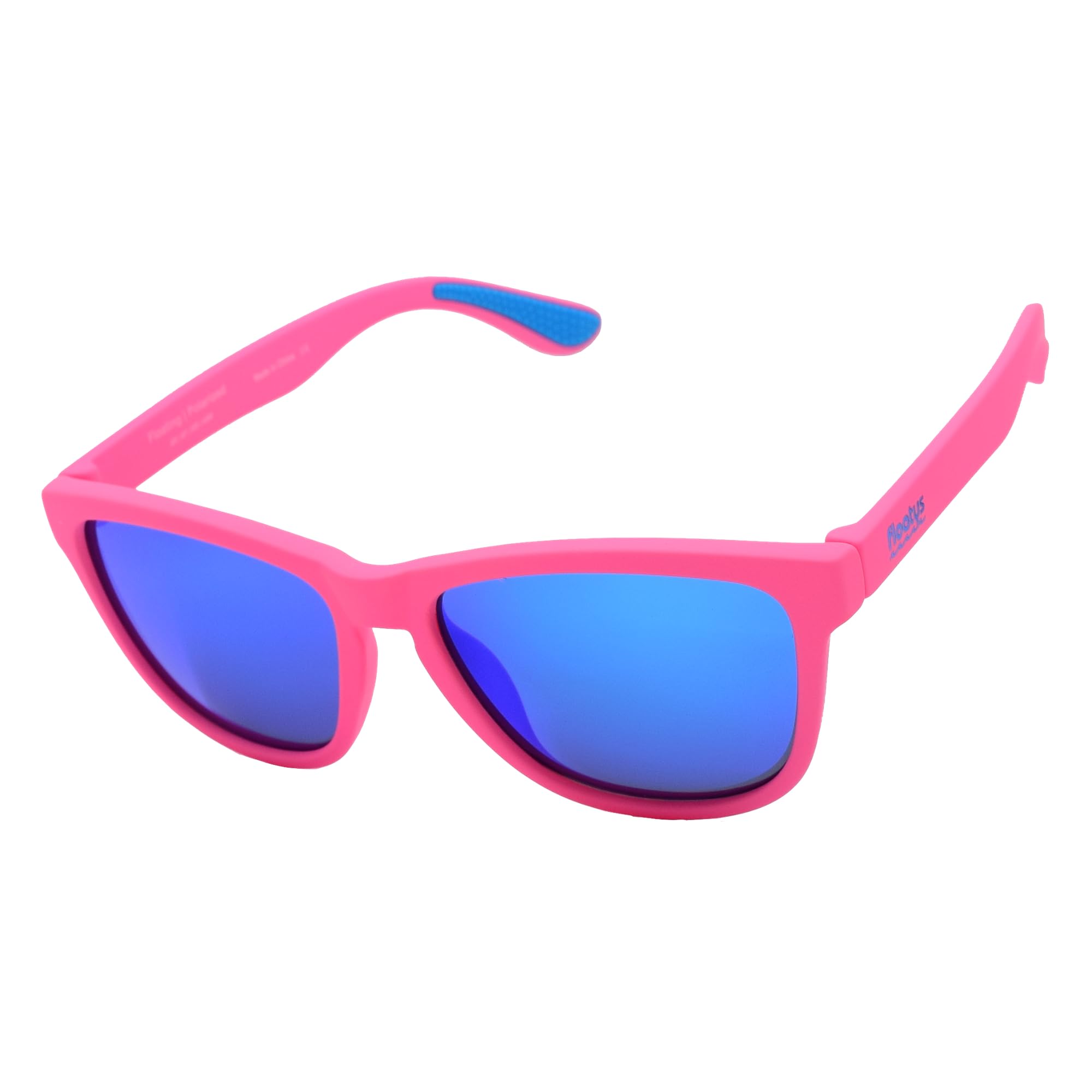 Floatys front view hot pink frame and blue mirror lens shows bold style benefit
