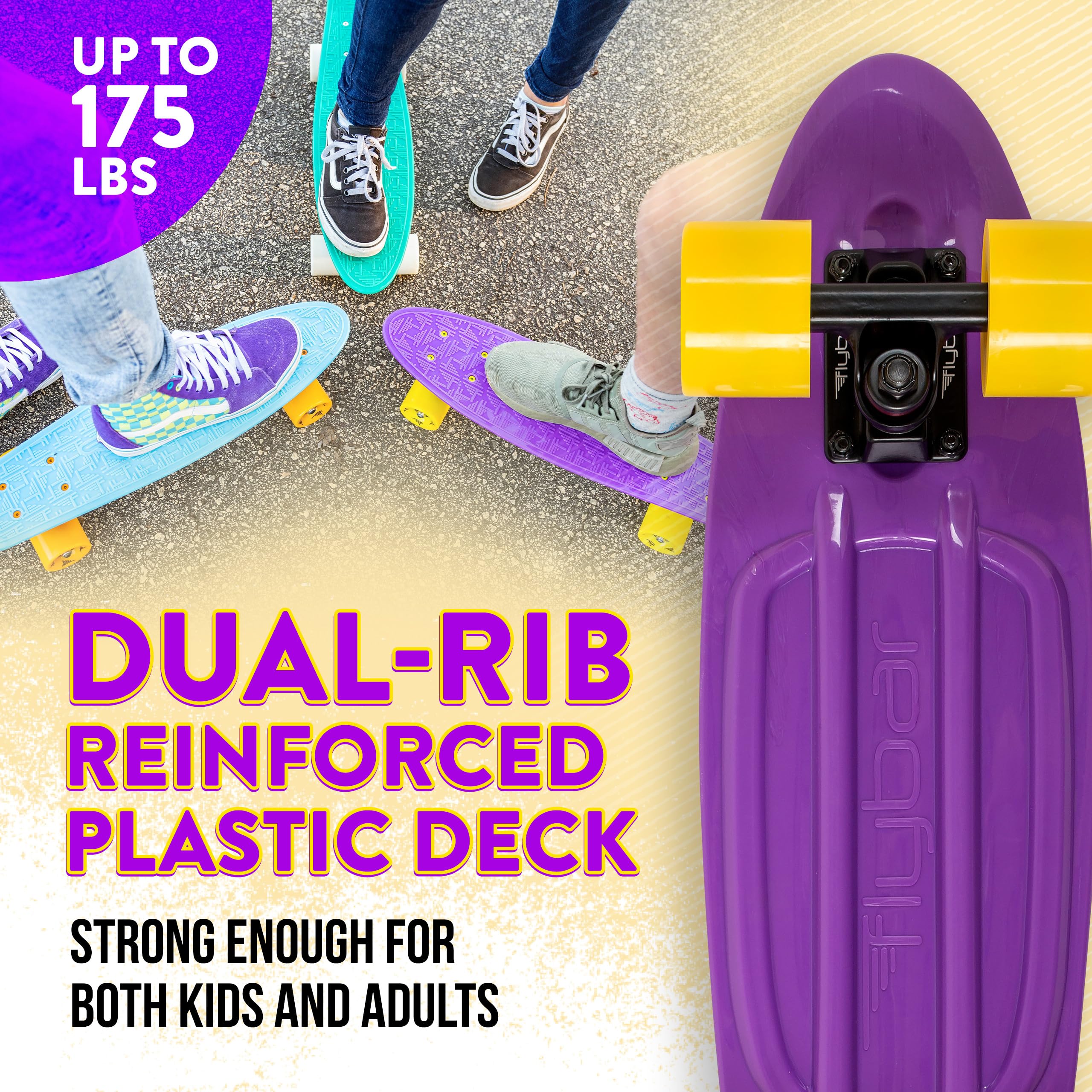 Flybar board side profile illustrating compact size and tapered plastic deck benefit