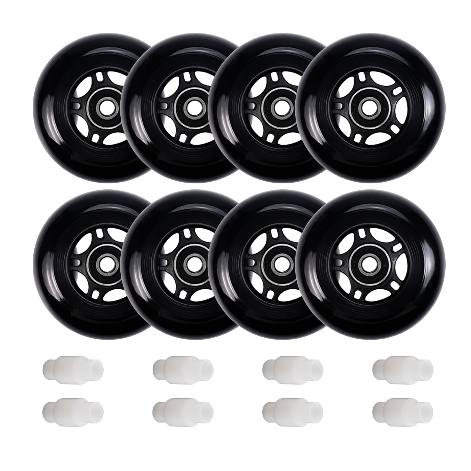 FLYDAZZLE front view of 80mm wheel pack showing wheels and bearings benefit durable replacement