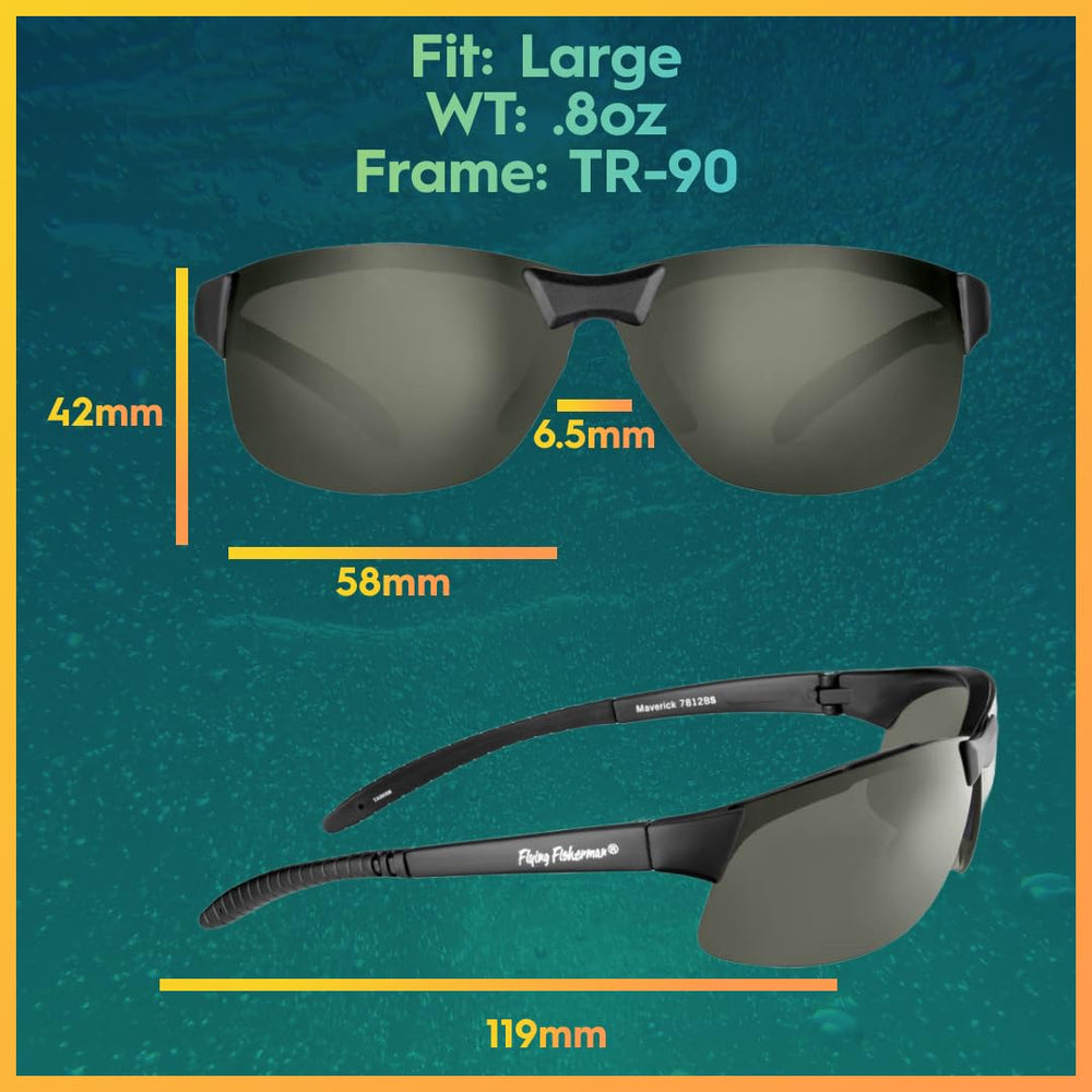 Flying Fisherman Maverick frame detail showing grilamid construction and non-slip temple pads for secure fit