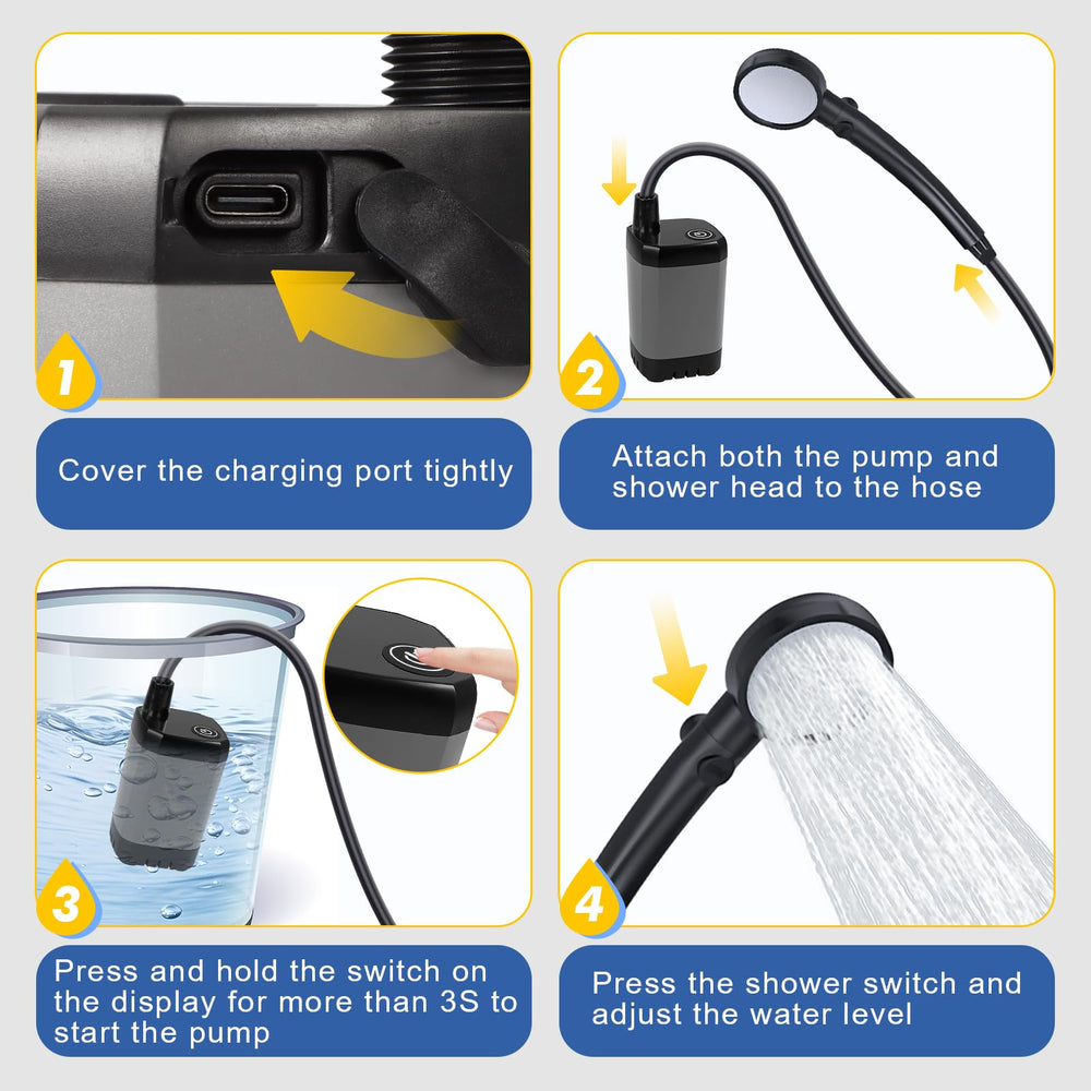 Fohil in-use outdoor shower rinsing after a hike for convenient off-grid cleaning