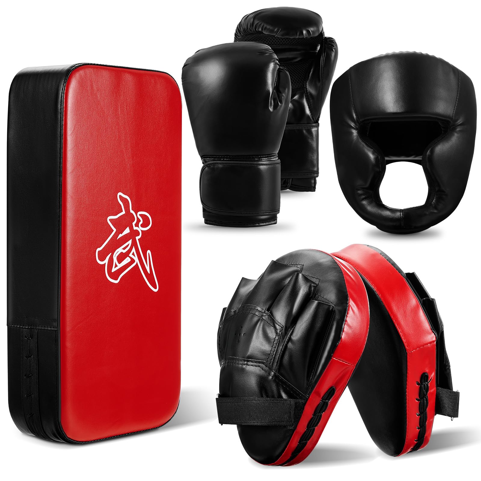Foilswirl front view of full black 5-in-1 kids boxing set showing included pieces and compact layout